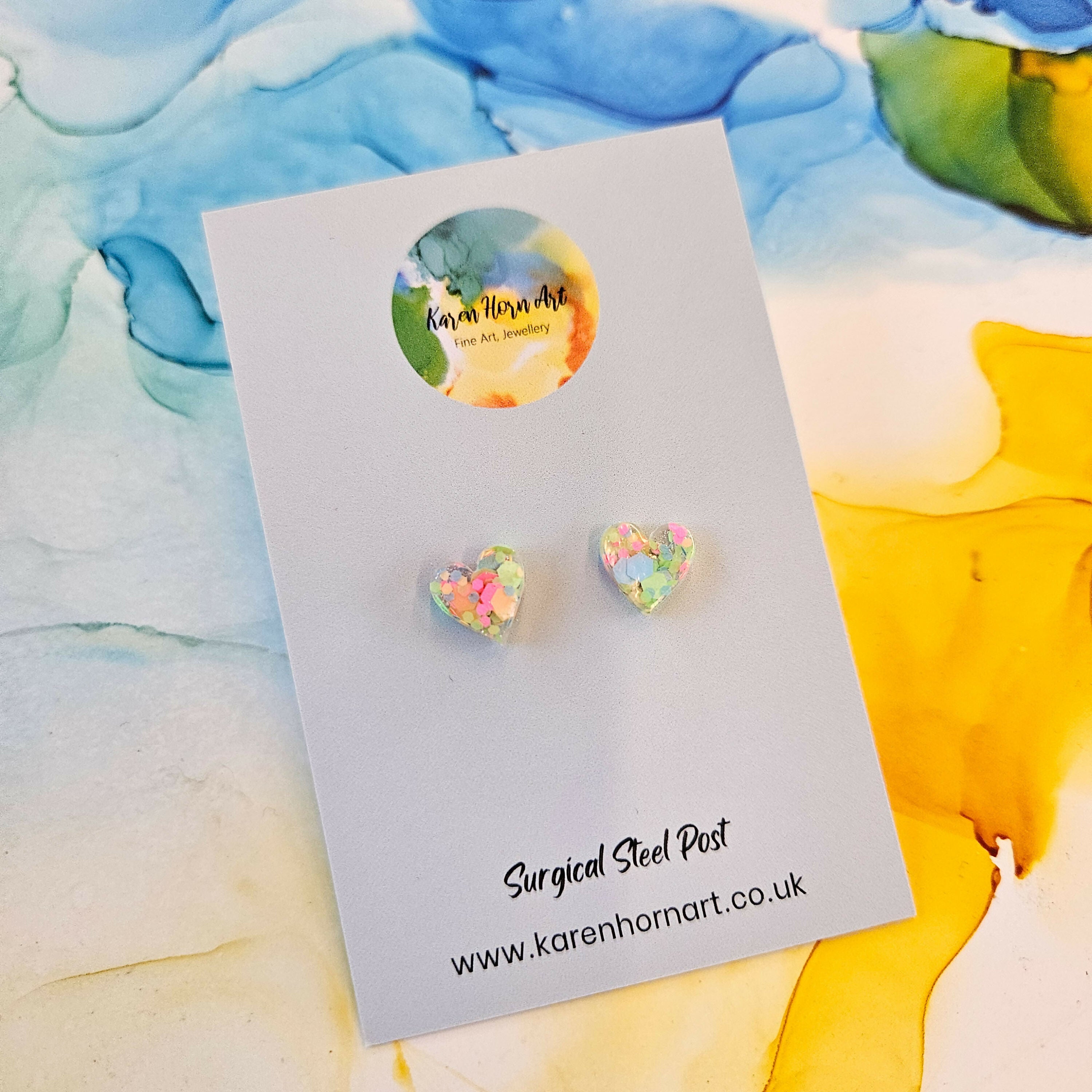 Handmade Glitter Hearts Resin Studs