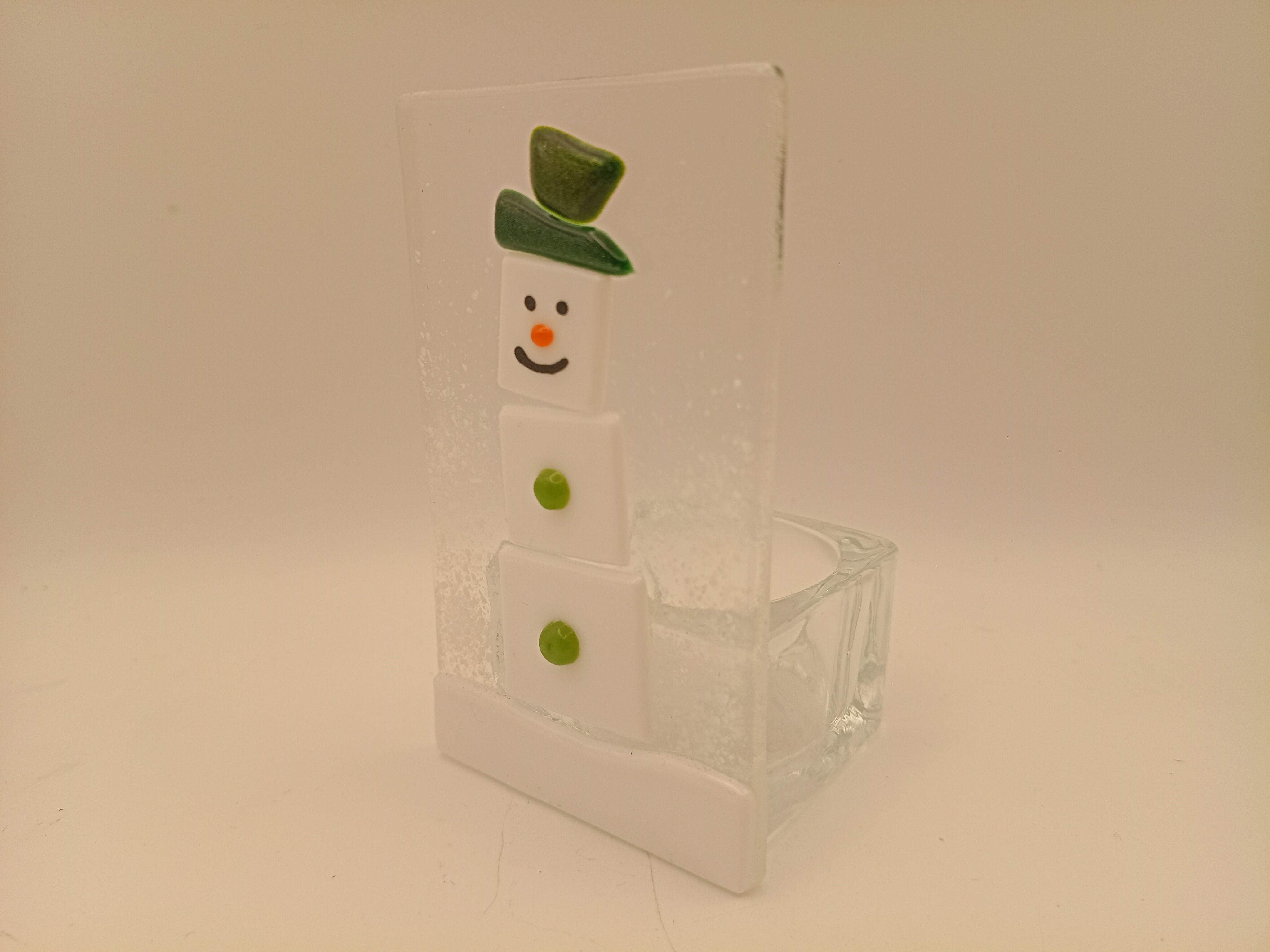 Fused Glass Snowman Tealight