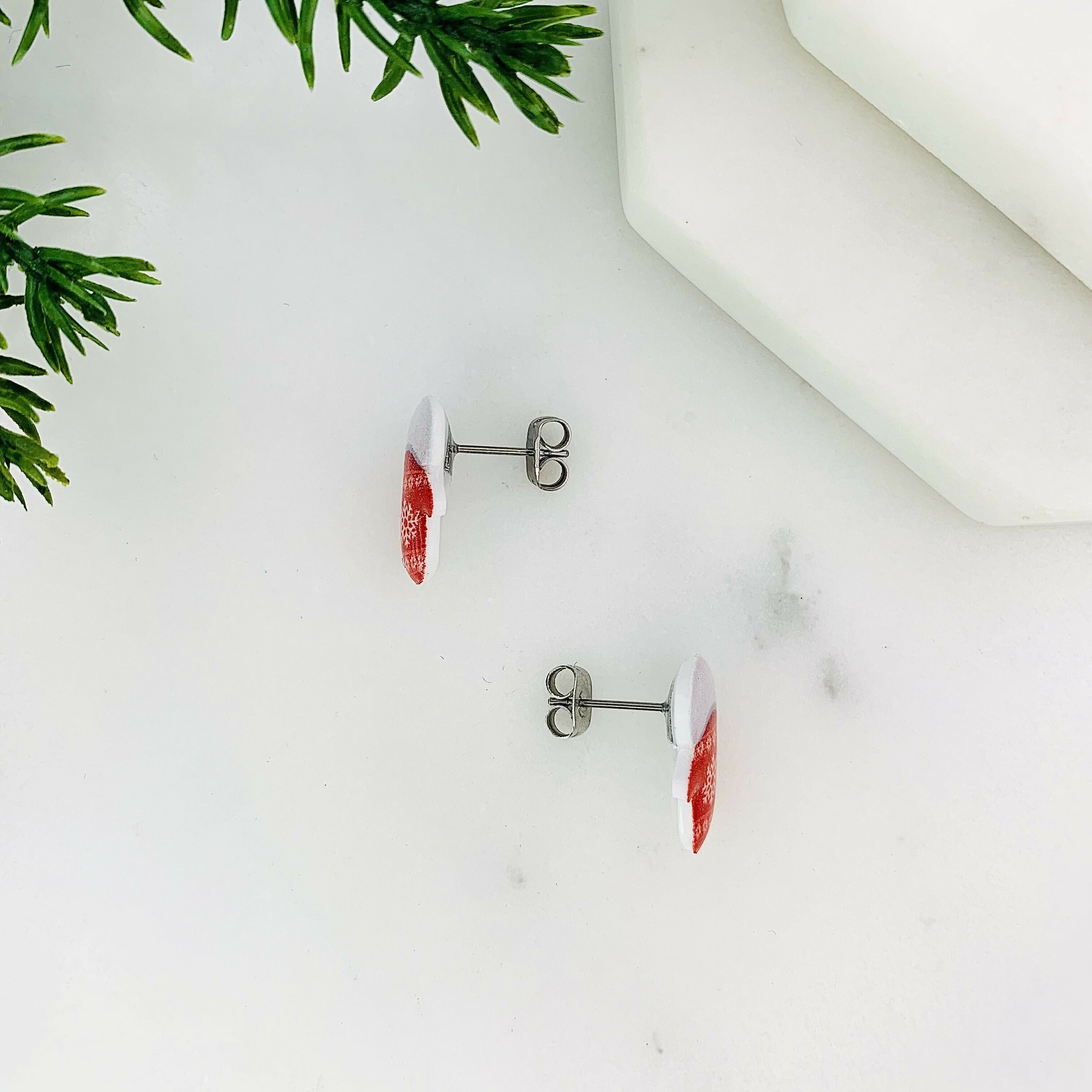 Red Christmas Mitten Stud Earrings