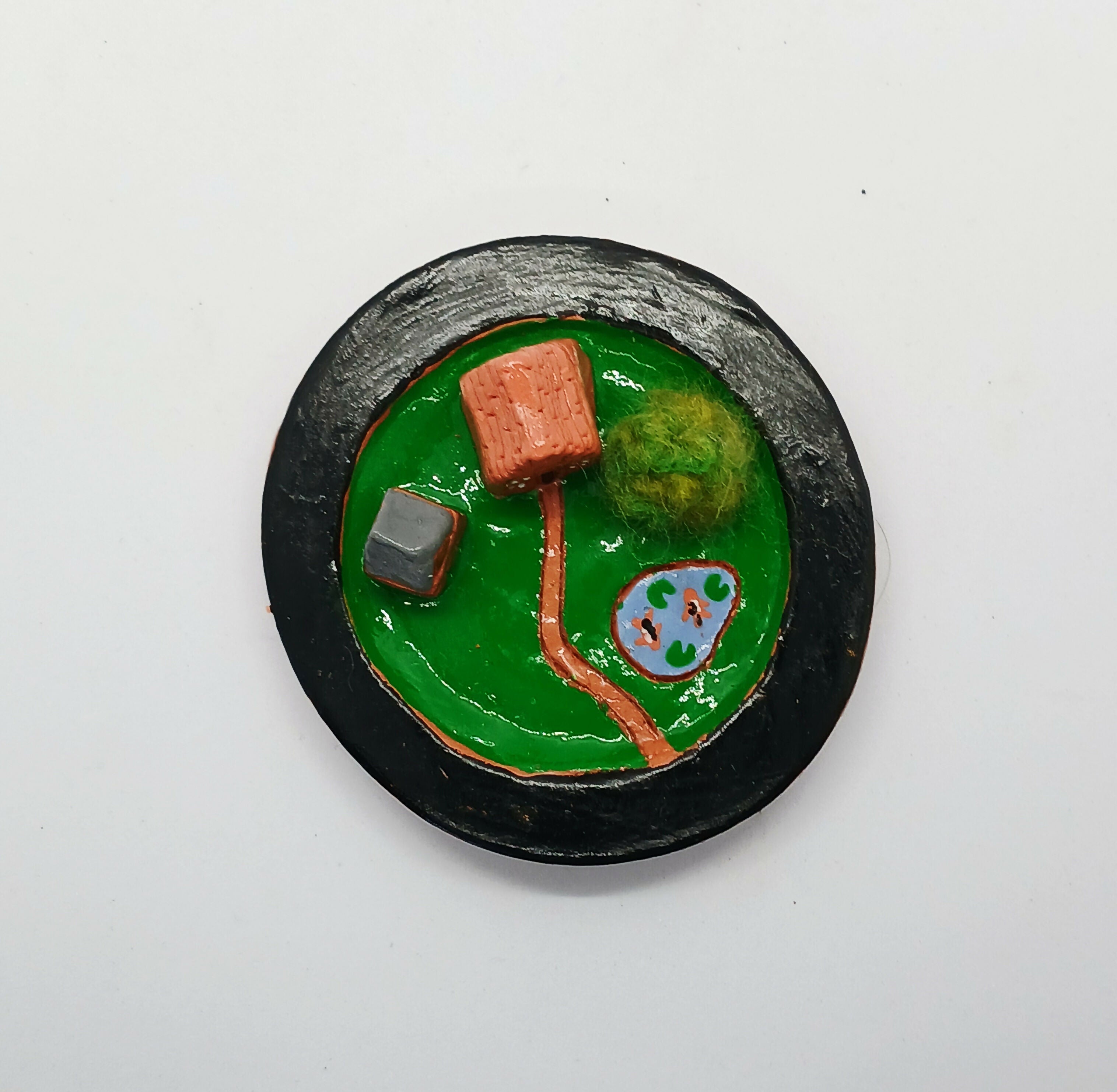 Clay House, Shed and Bush Jewellery/Trinket Dish with Pond