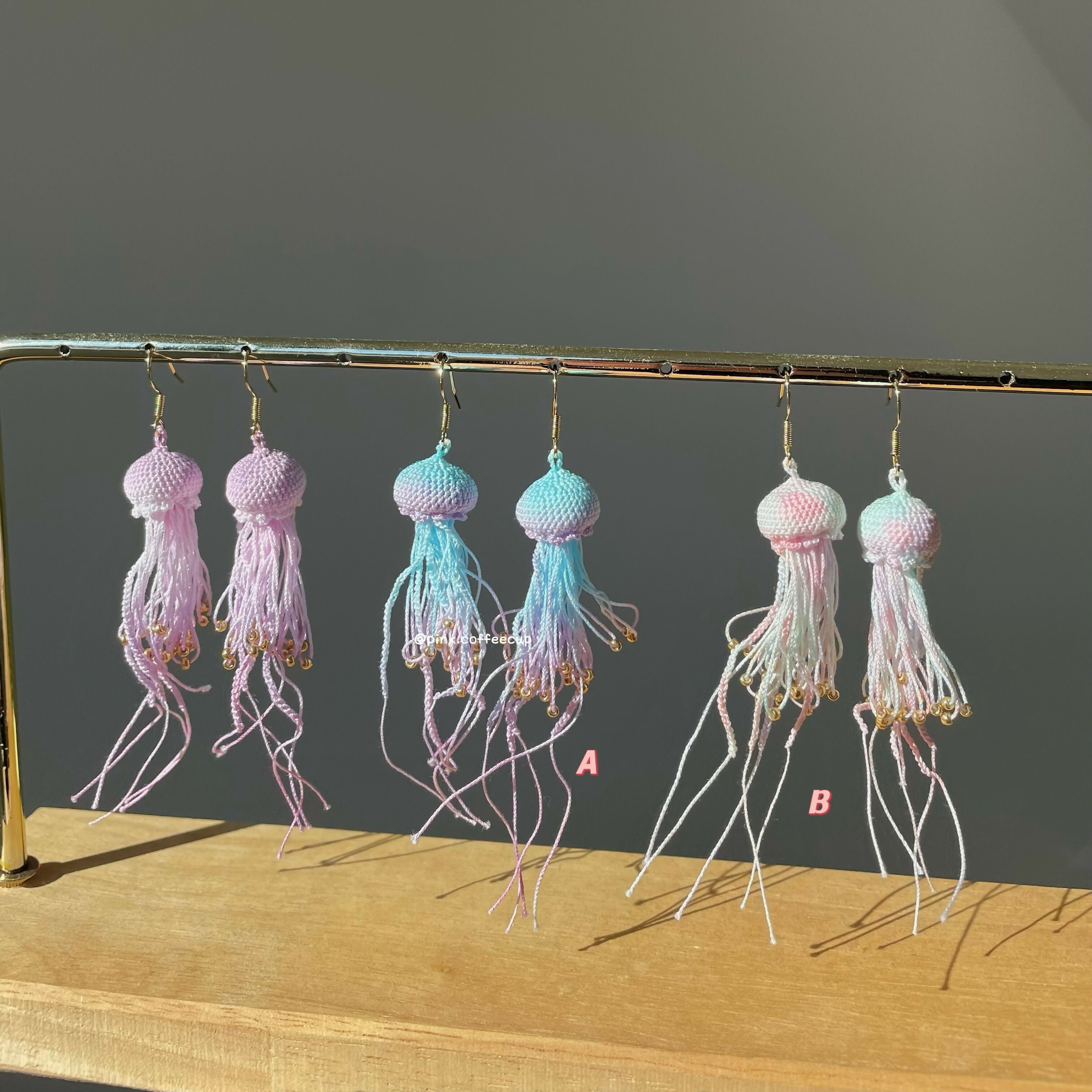 Micro Crochet Jellyfish Drop and Dangle Earrings