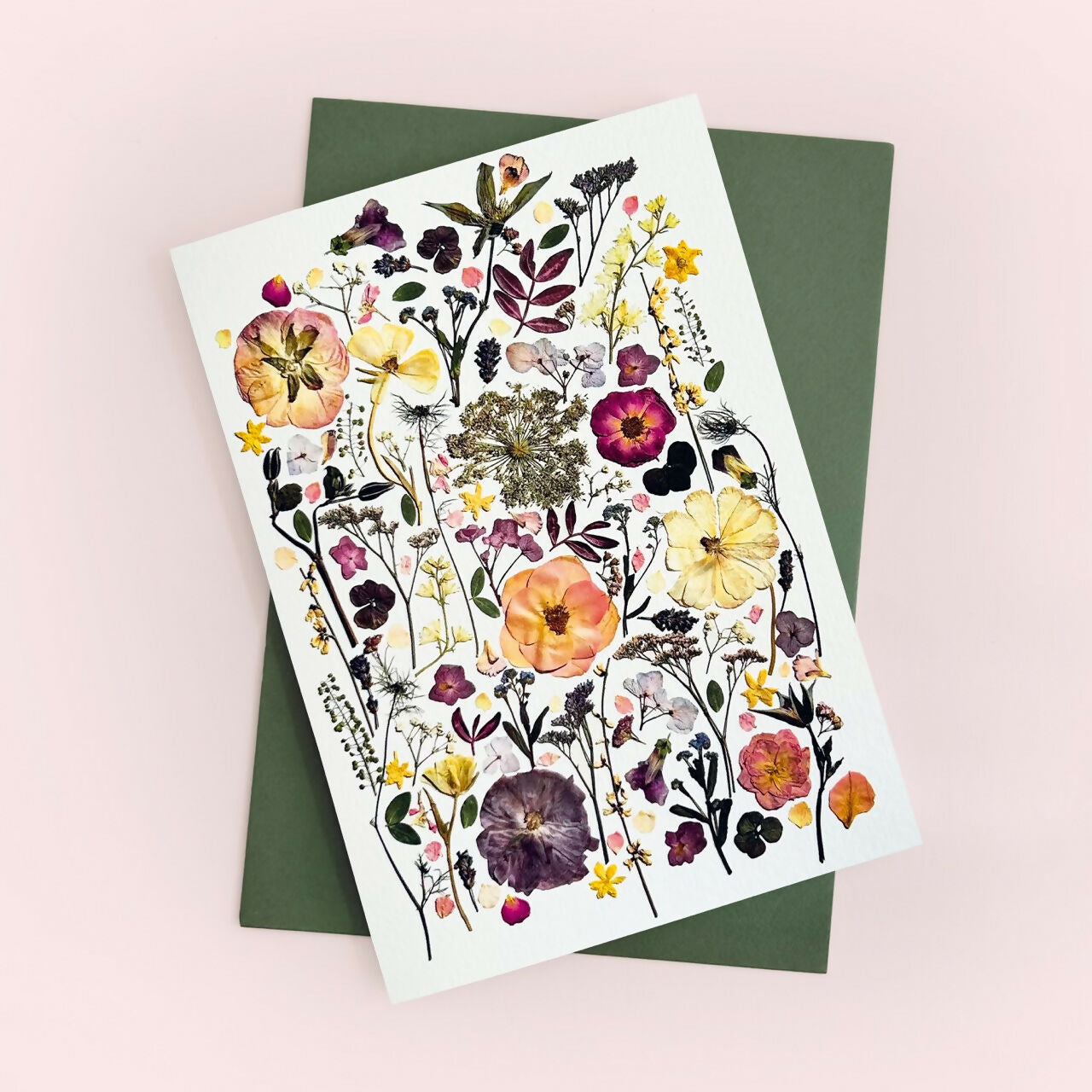 Pink & Purples Pressed Flower Print Card