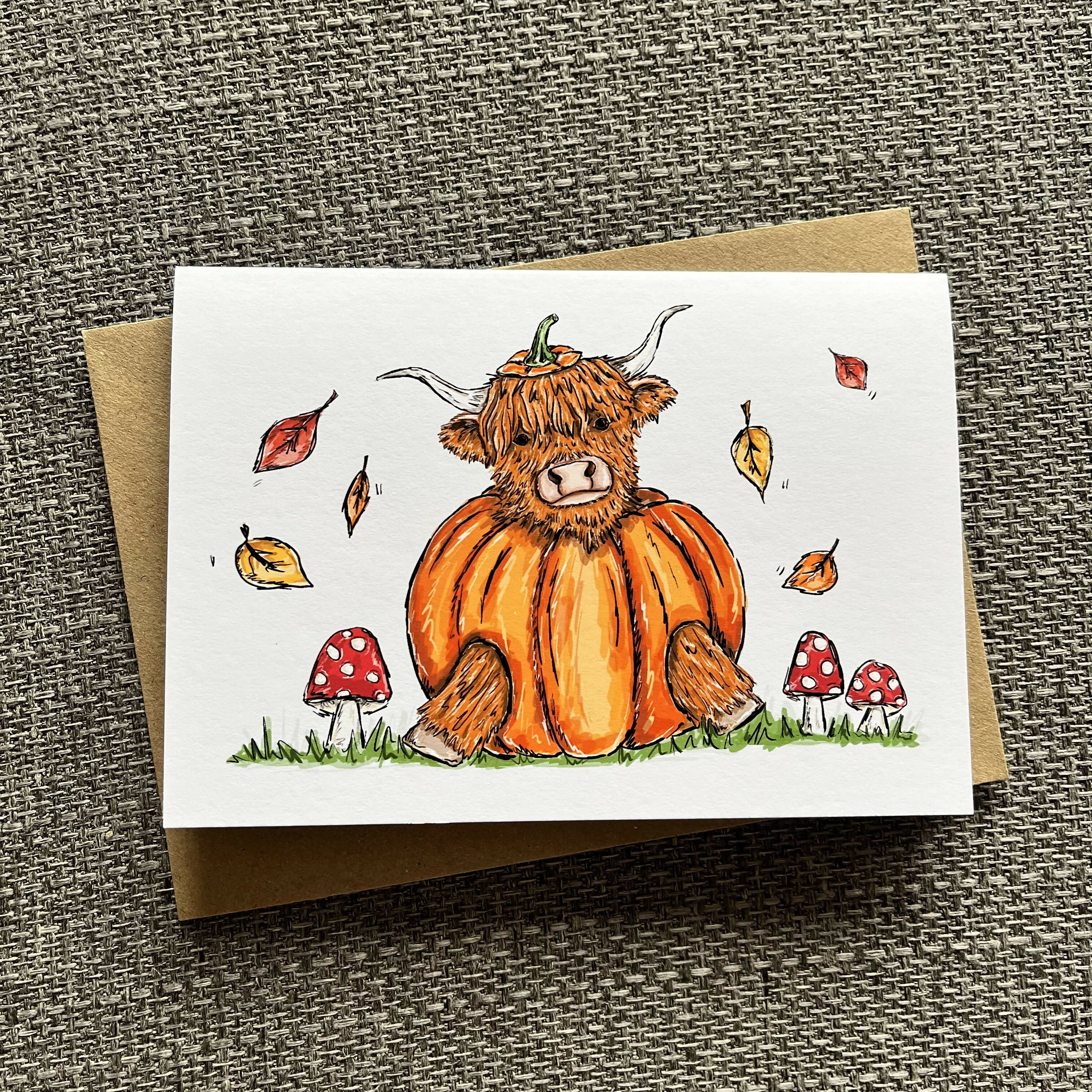 Highland Cow Pumpkin Greetings Card