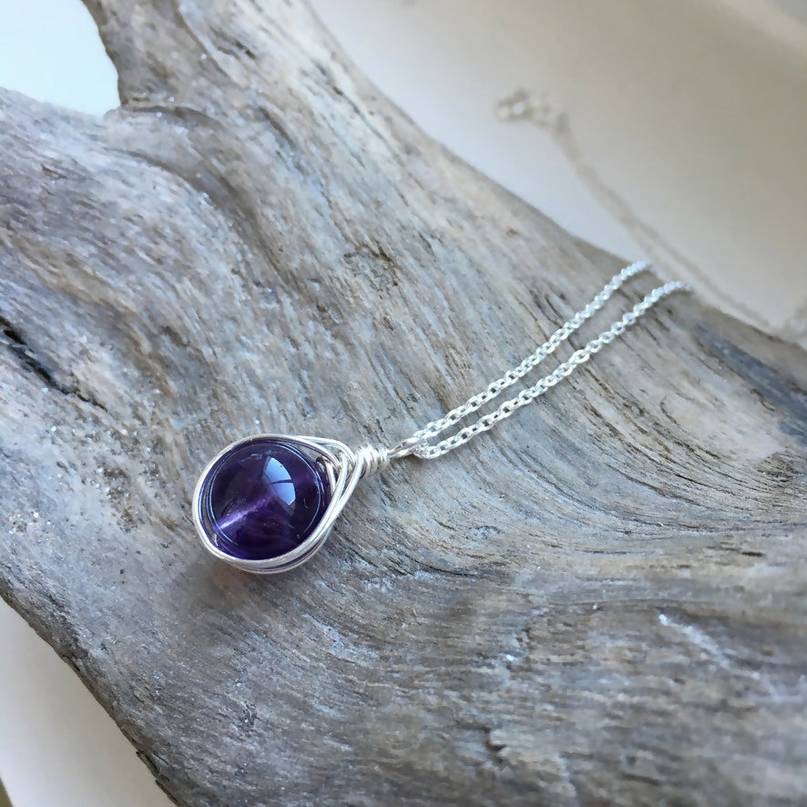 Amethyst Drop Necklace, Sterling Silver
