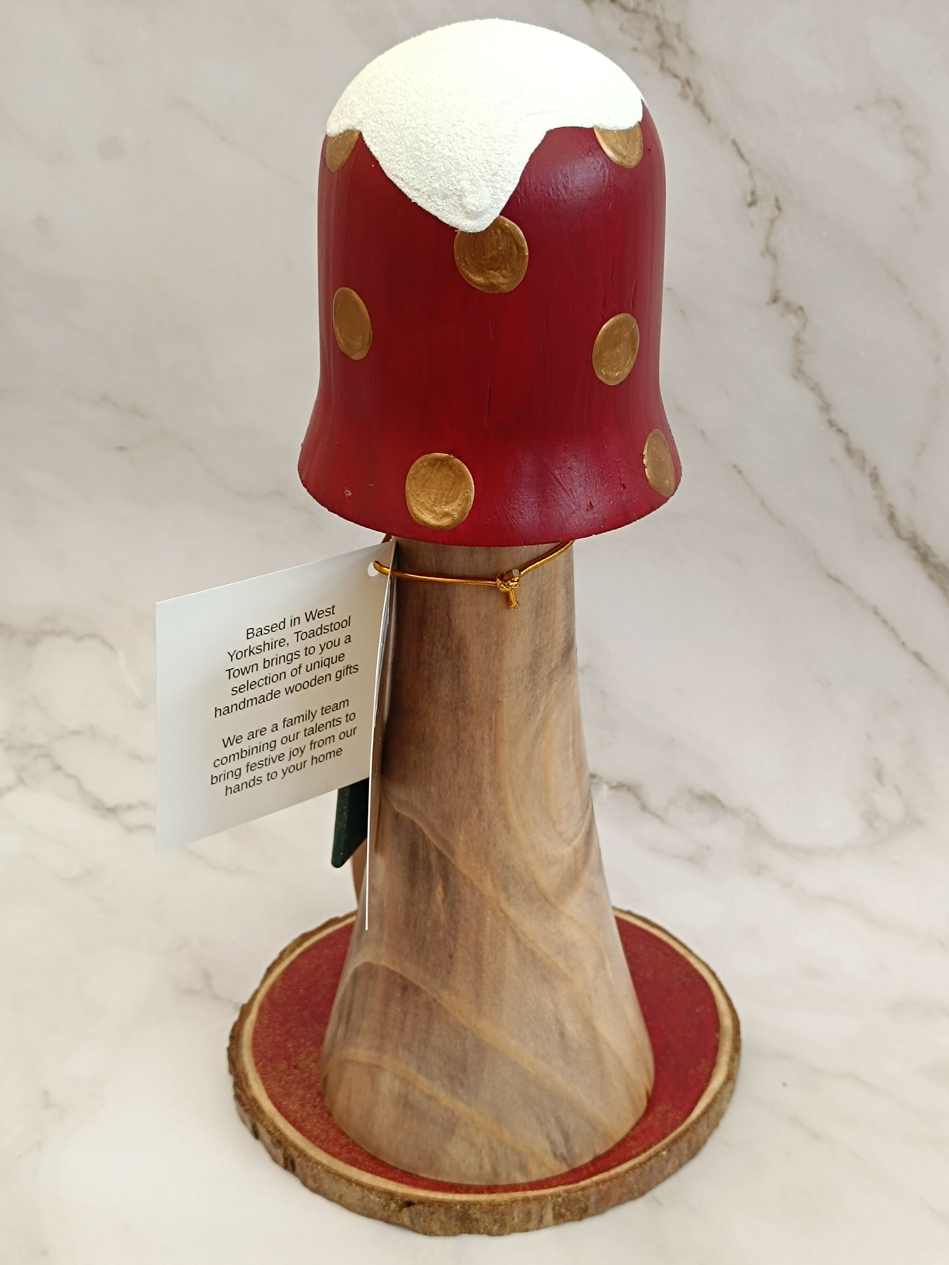 30cm Red Handmade, Free Standing Painted Wooden Fluted Topped Toadstool Elf House - Whimsical Woodland Ornament & Holiday Keepsake