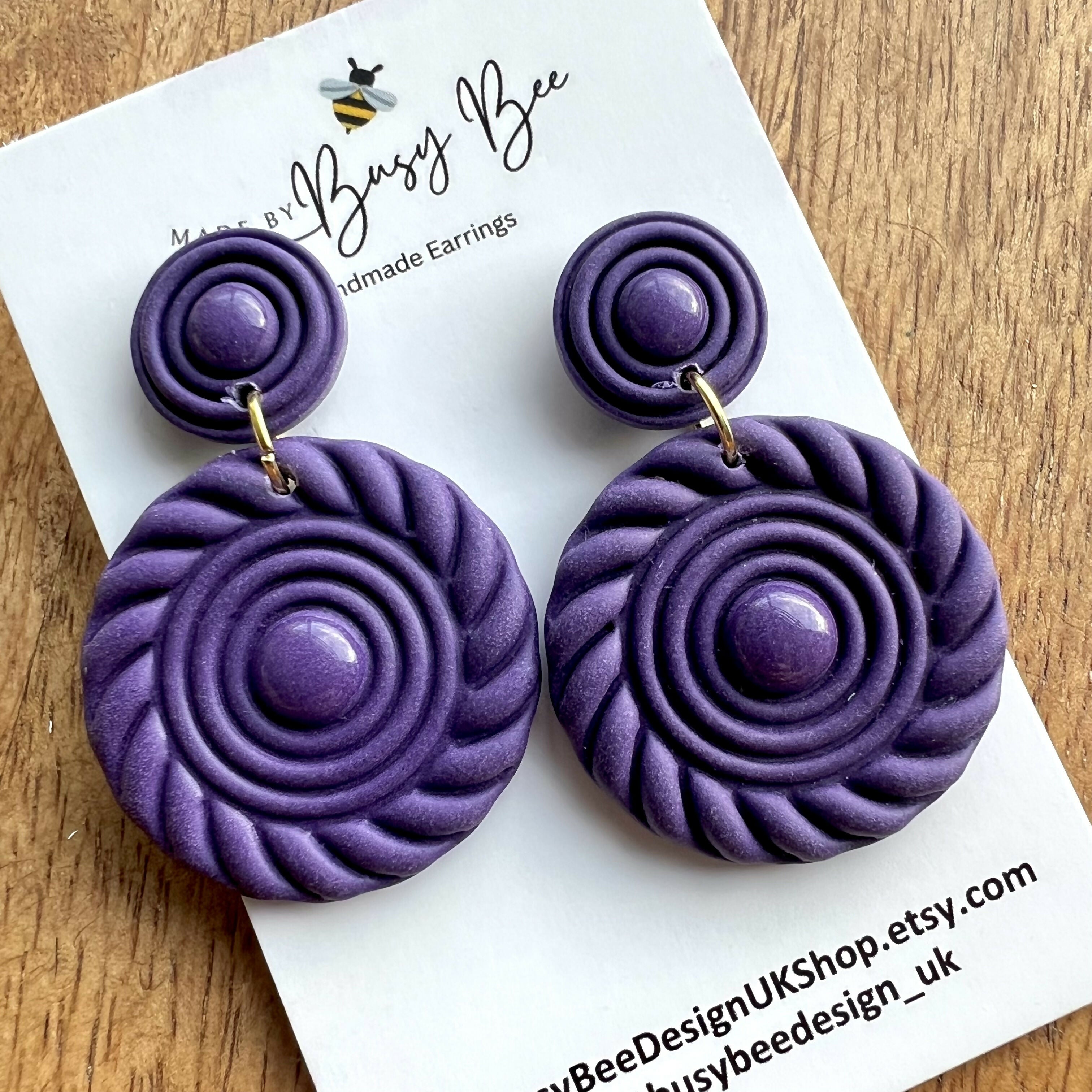 Boho Statement Dangle Earrings – Polymer Clay Swirl Circle Drop Earrings, Modern Geometric Earrings, Handmade Clay Jewellery