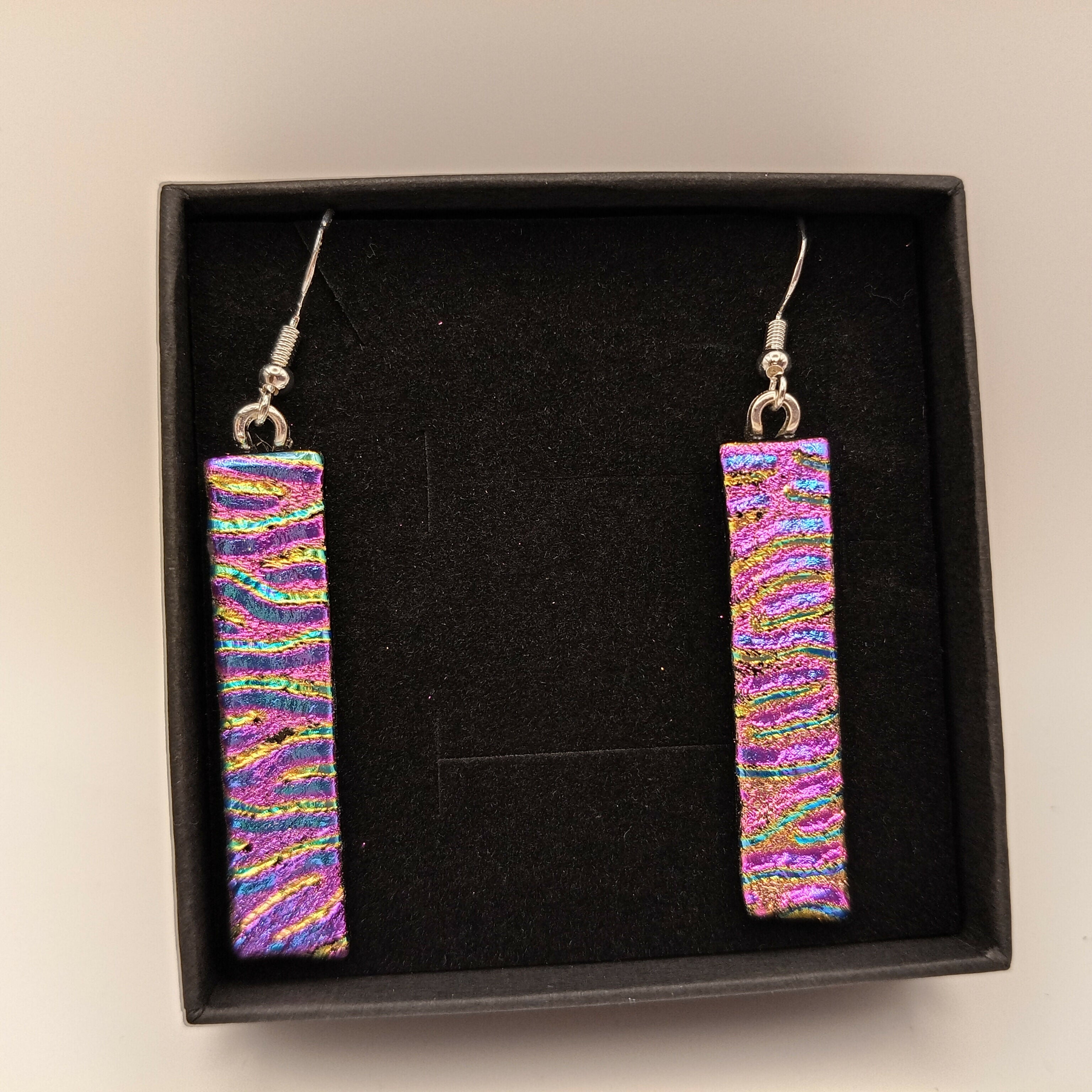 Pink and Gold Dichroic Rippled Earrings