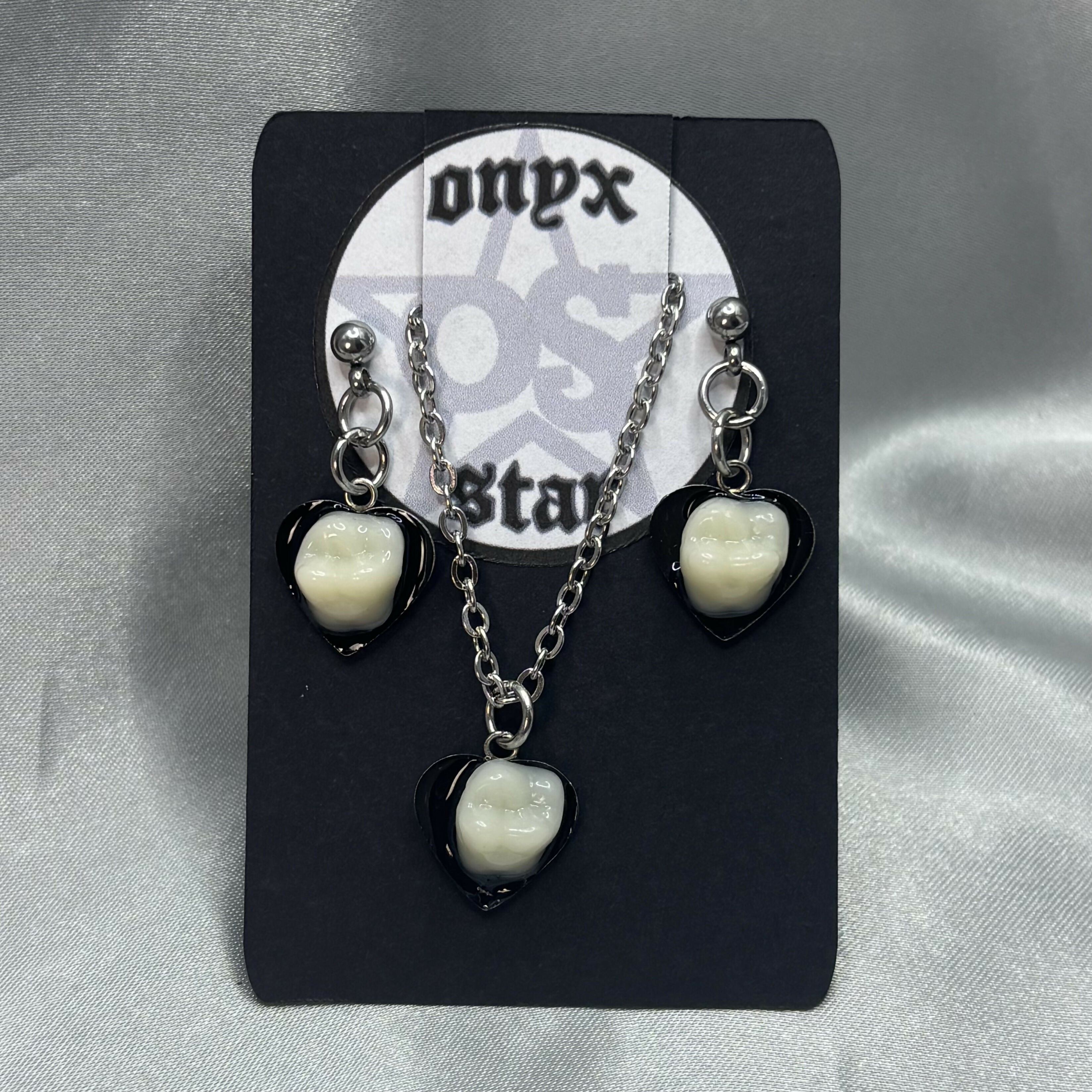 Heart Tooth Necklace & Earrings Set