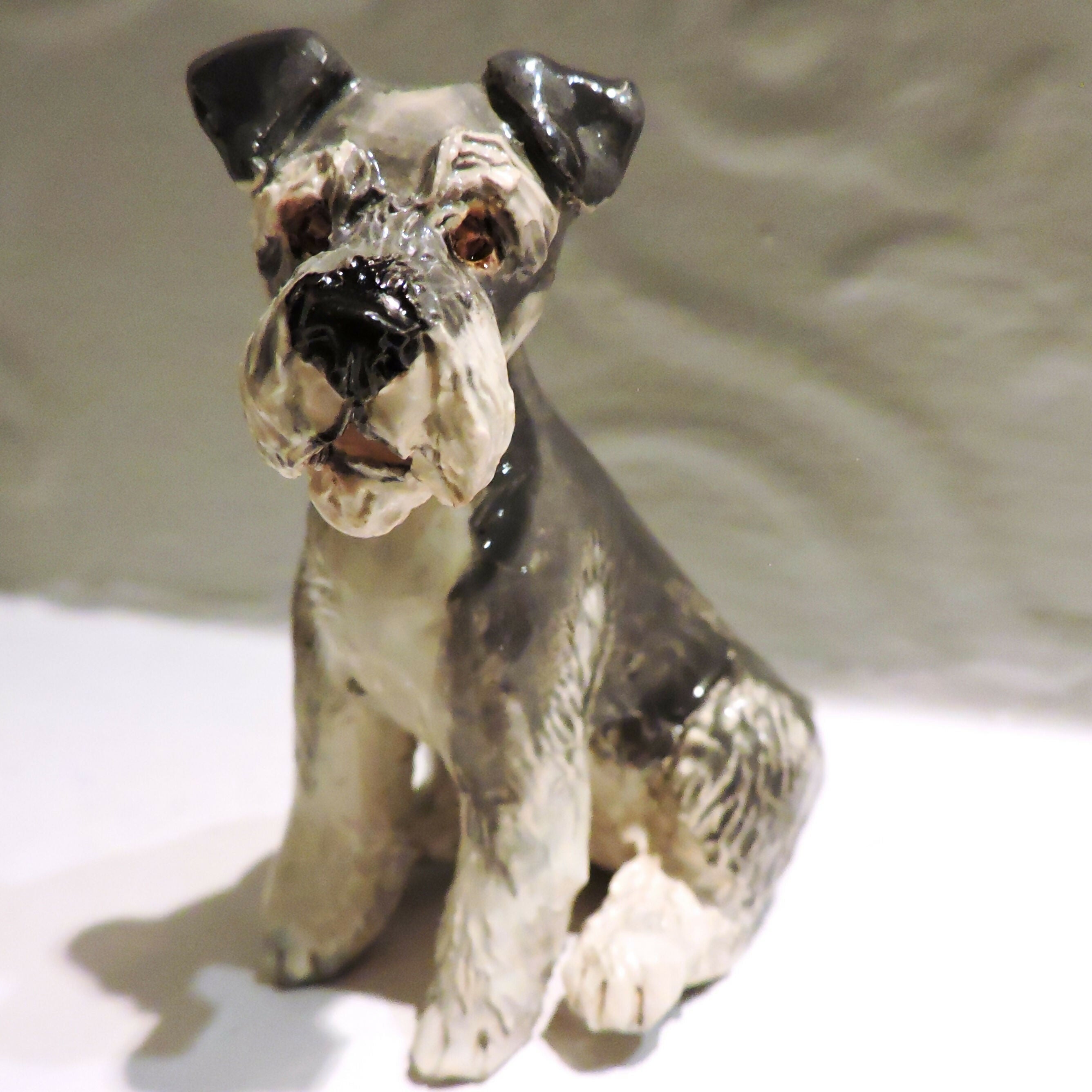 Ceramic Miniature Schnauzer dog sculpture