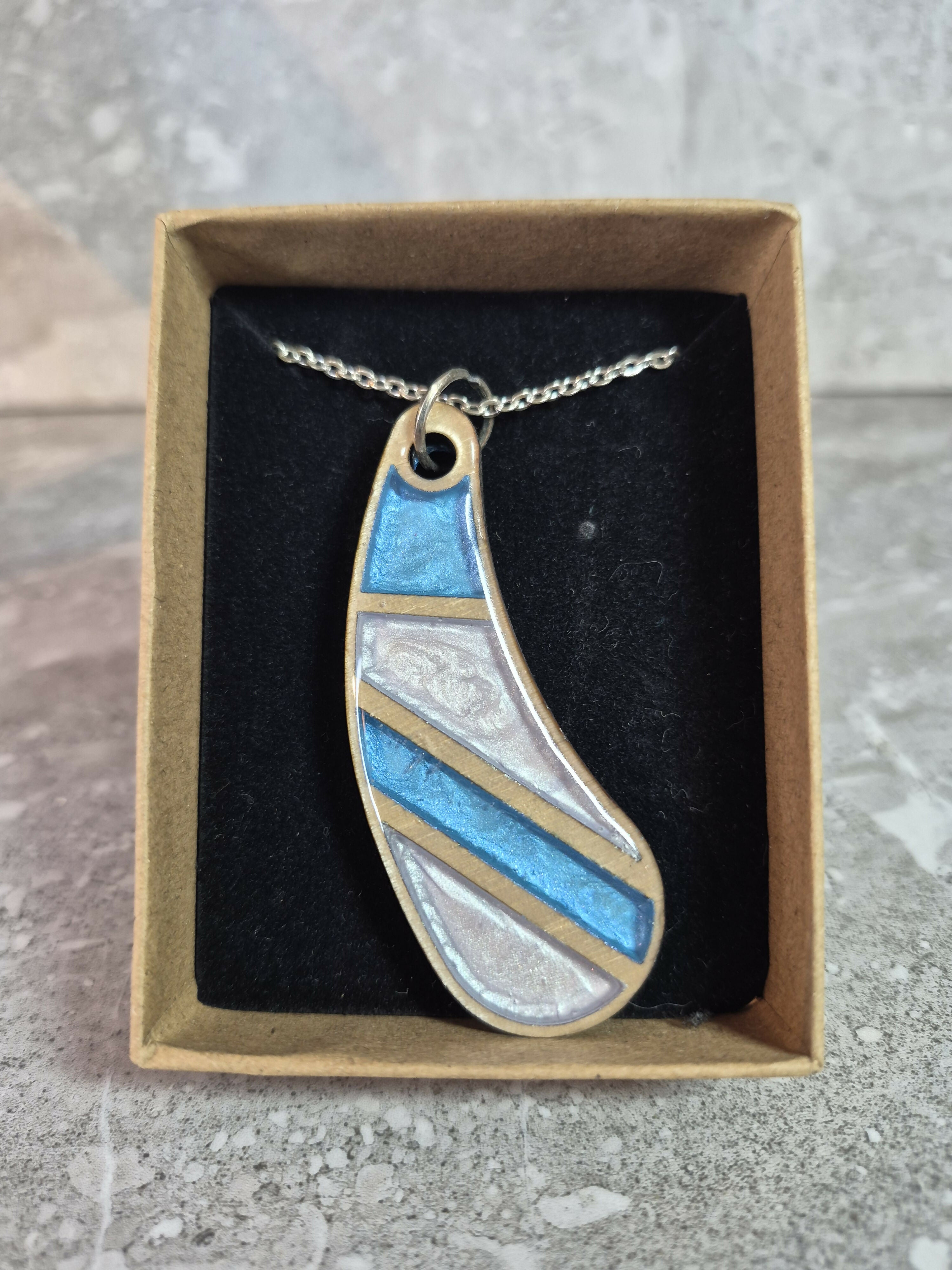 Unique Hand Crafted, Tear Drop, Wooden Cyan and Light Metallic Blue