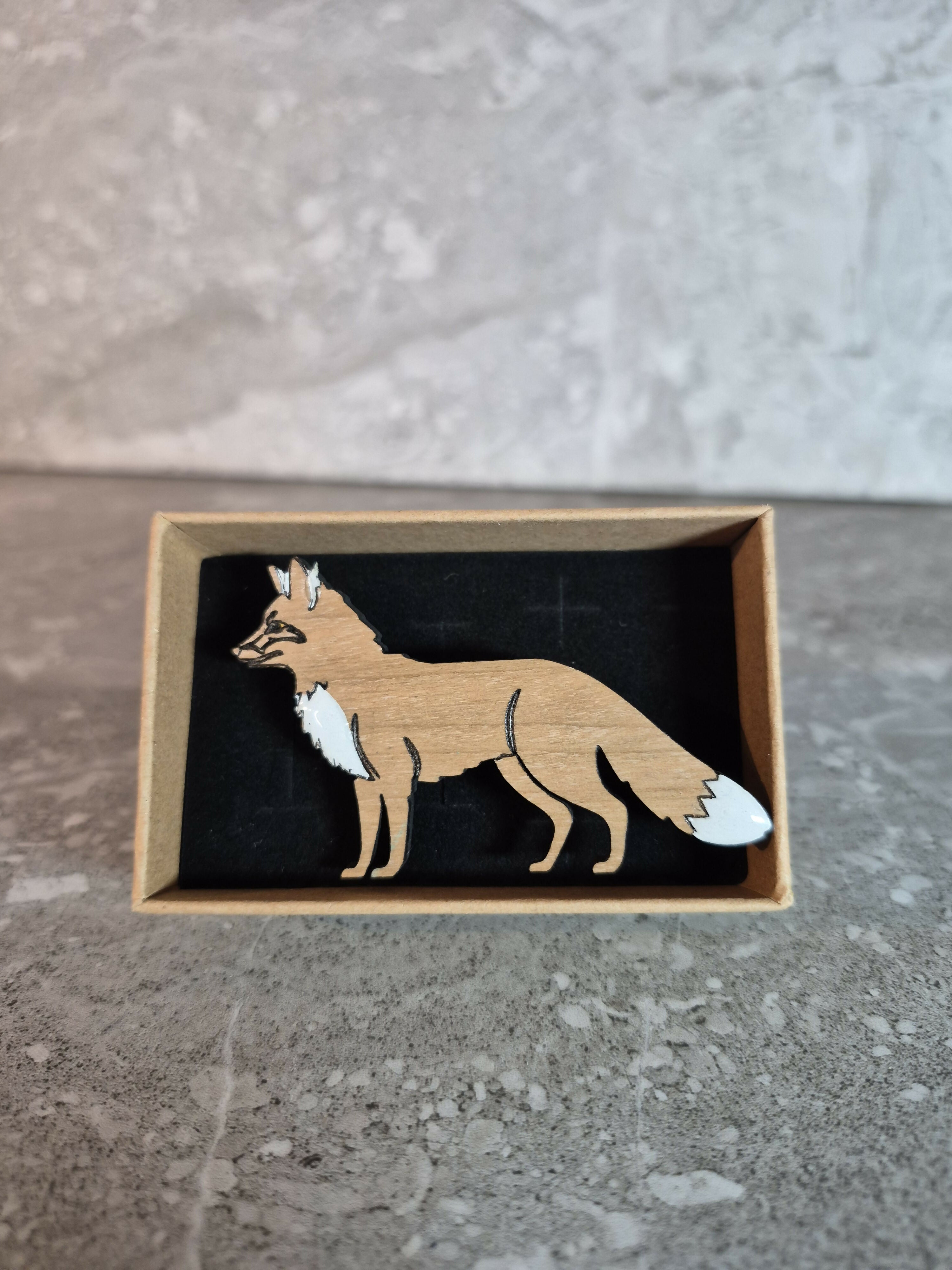Handcrafted Cherry Veneered Red Fox Pin
