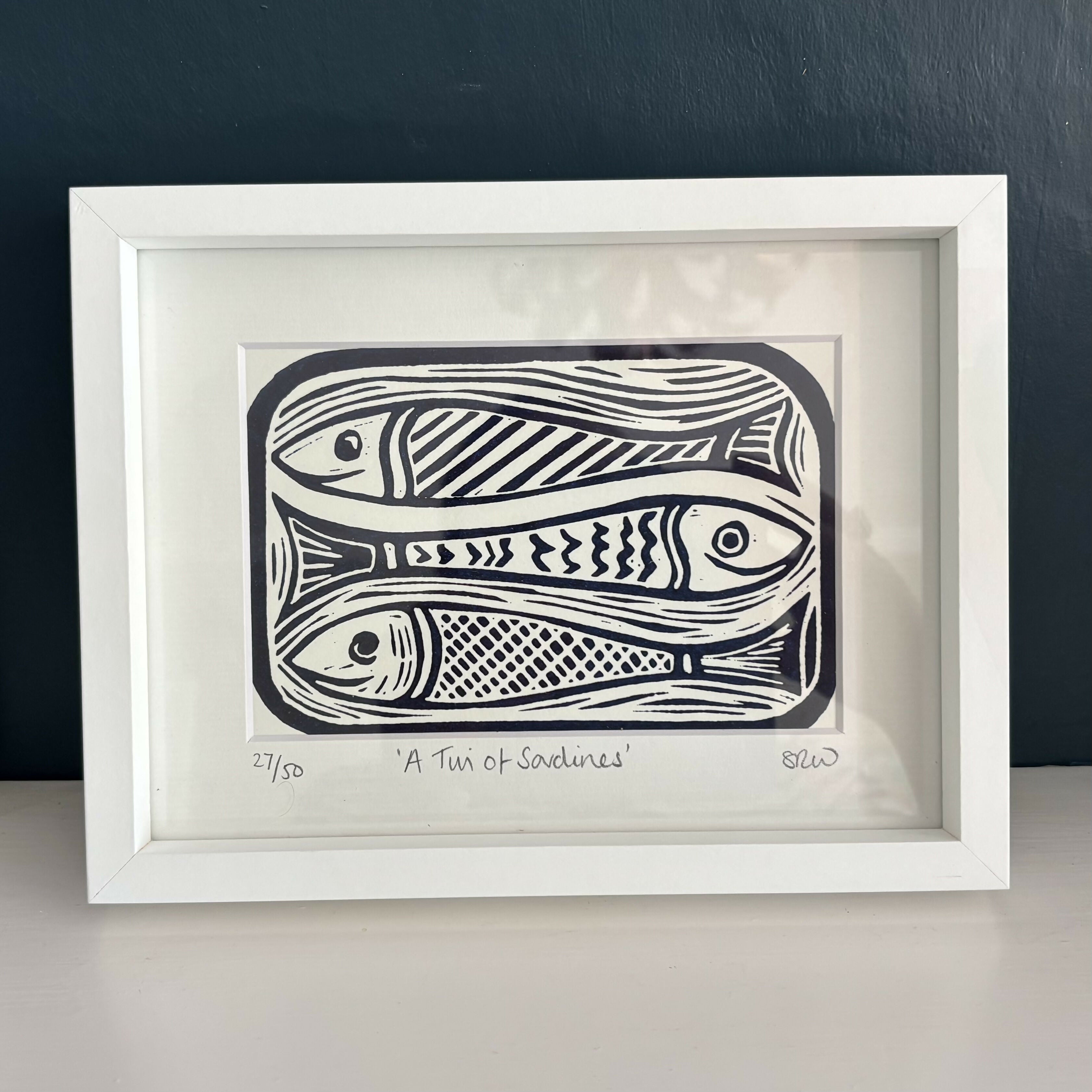 Sardines Framed Lino Cut Print