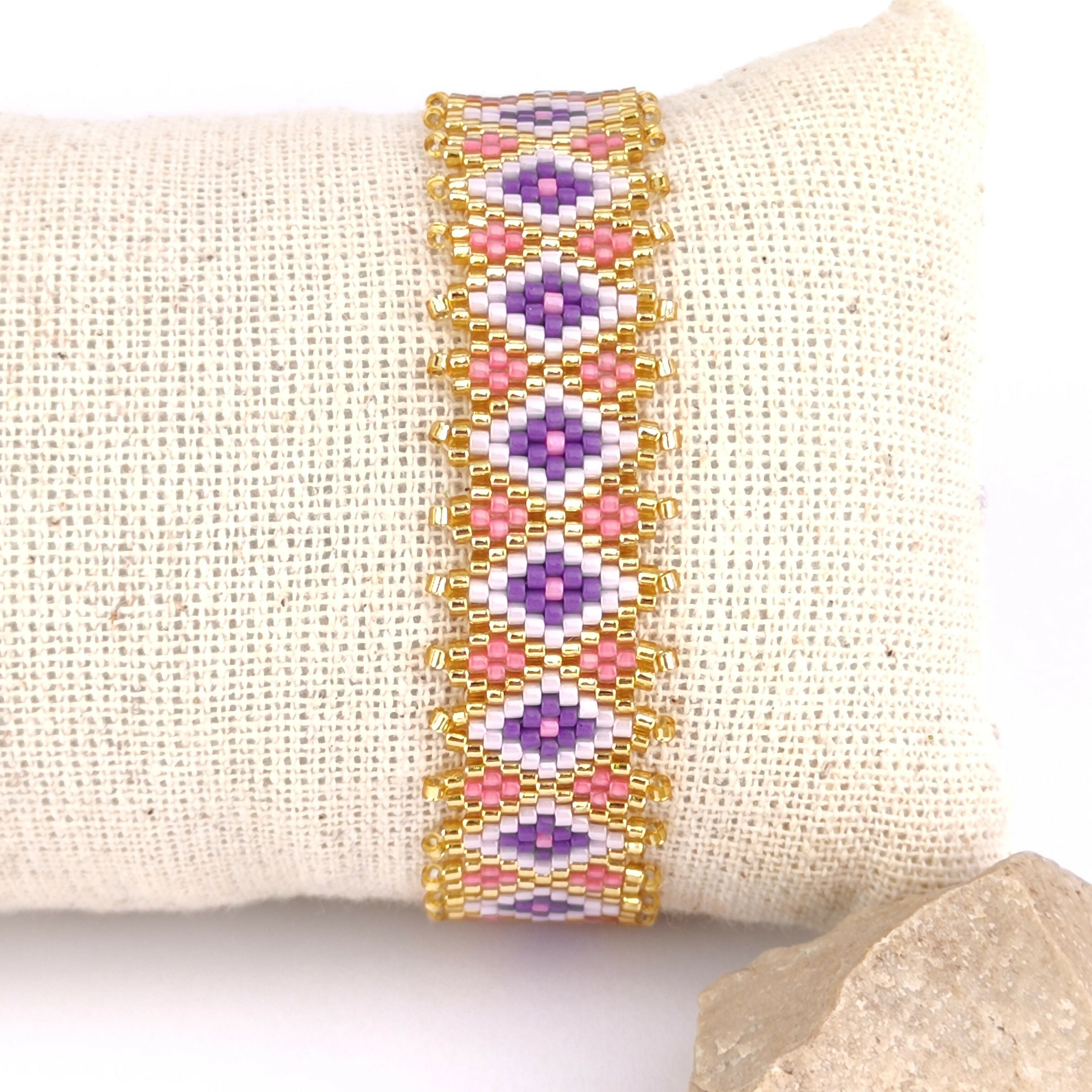 Handwoven Beaded Bracelet - Mosaic Tile Motif