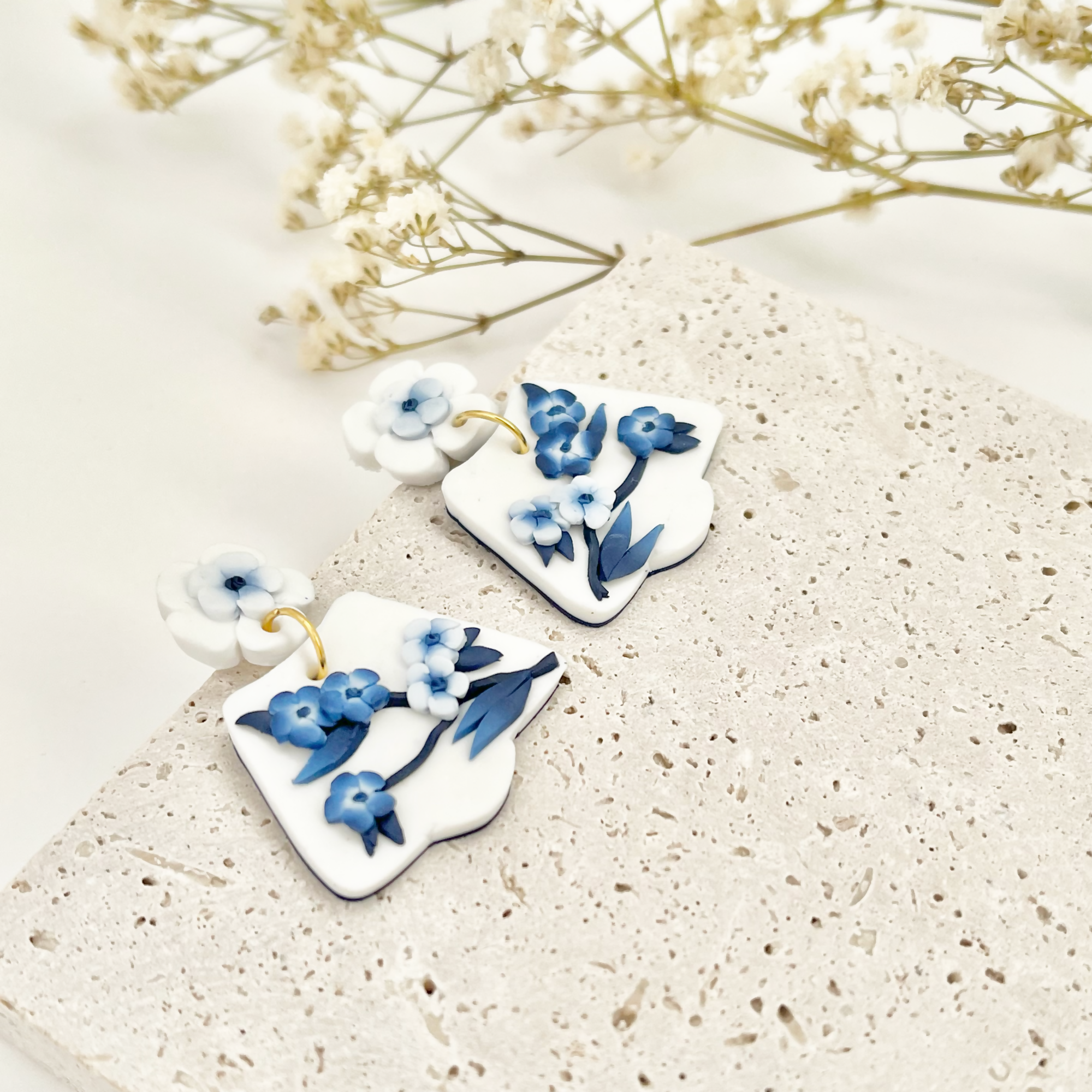 Blue China No. 3 - Handmade Polymer Clay Earrings