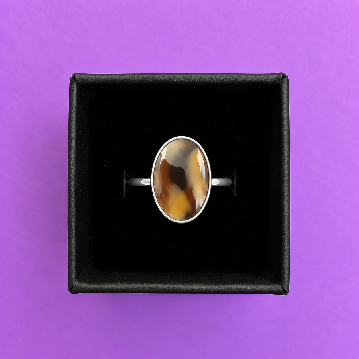 Tortoiseshell Faux Stone Oval Adjustable Silver Ring