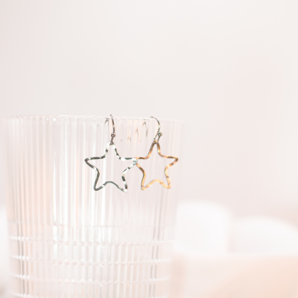 Hypoallergenic Hammered Stainless Steel Star Earrings