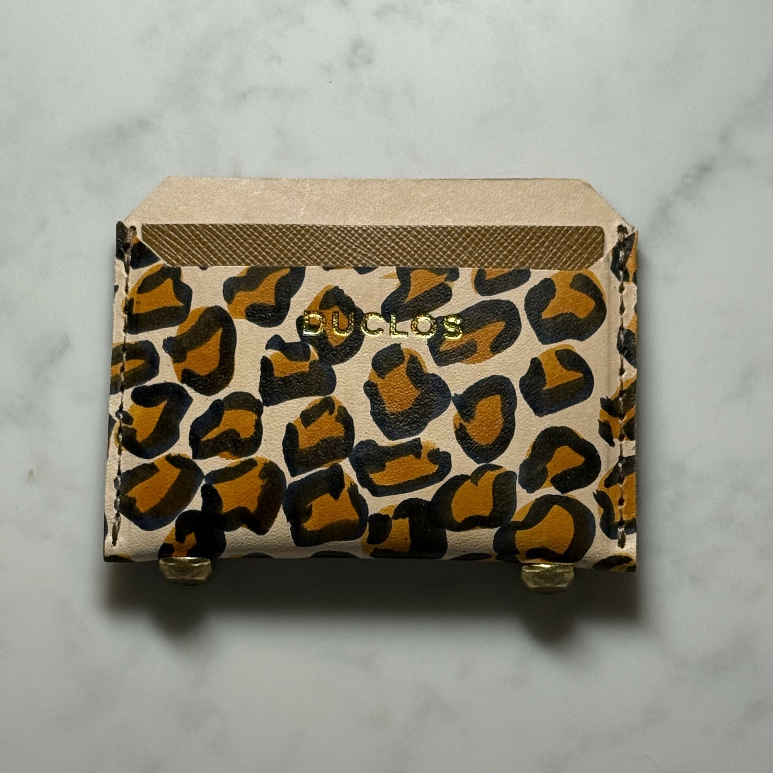 Hand Painted Leopard Cardholder Tan