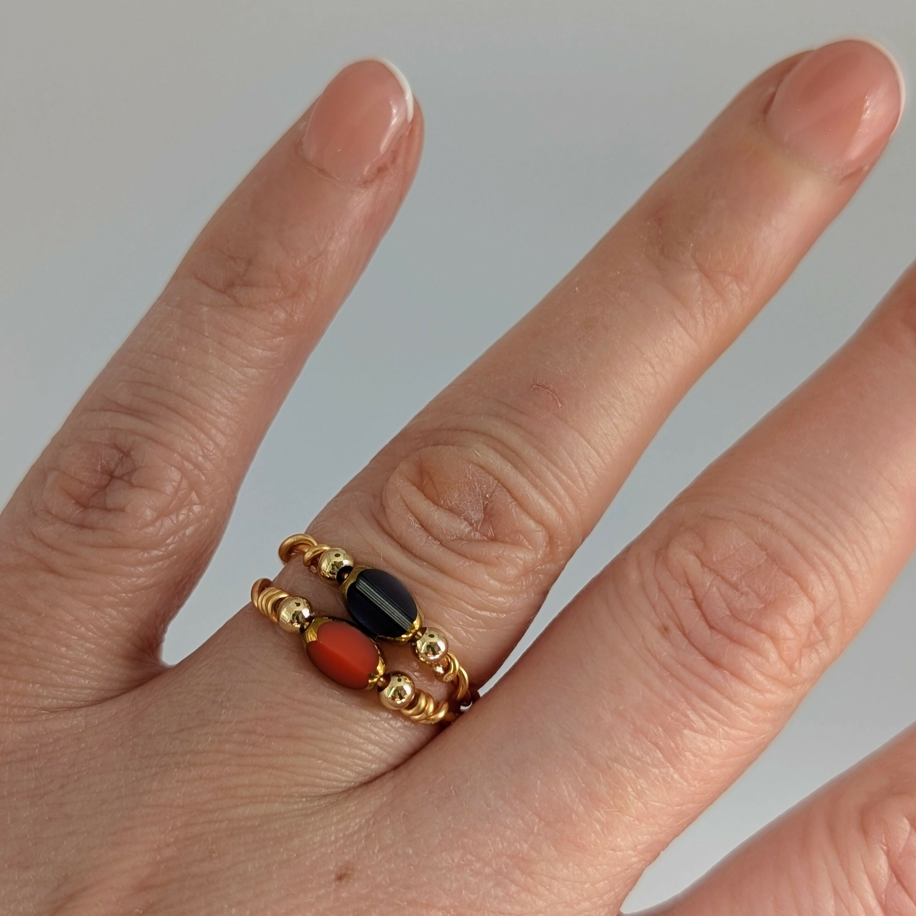 SIZE SMALL Glass Bead Gold Plated Wire Rings in an Array of Colours