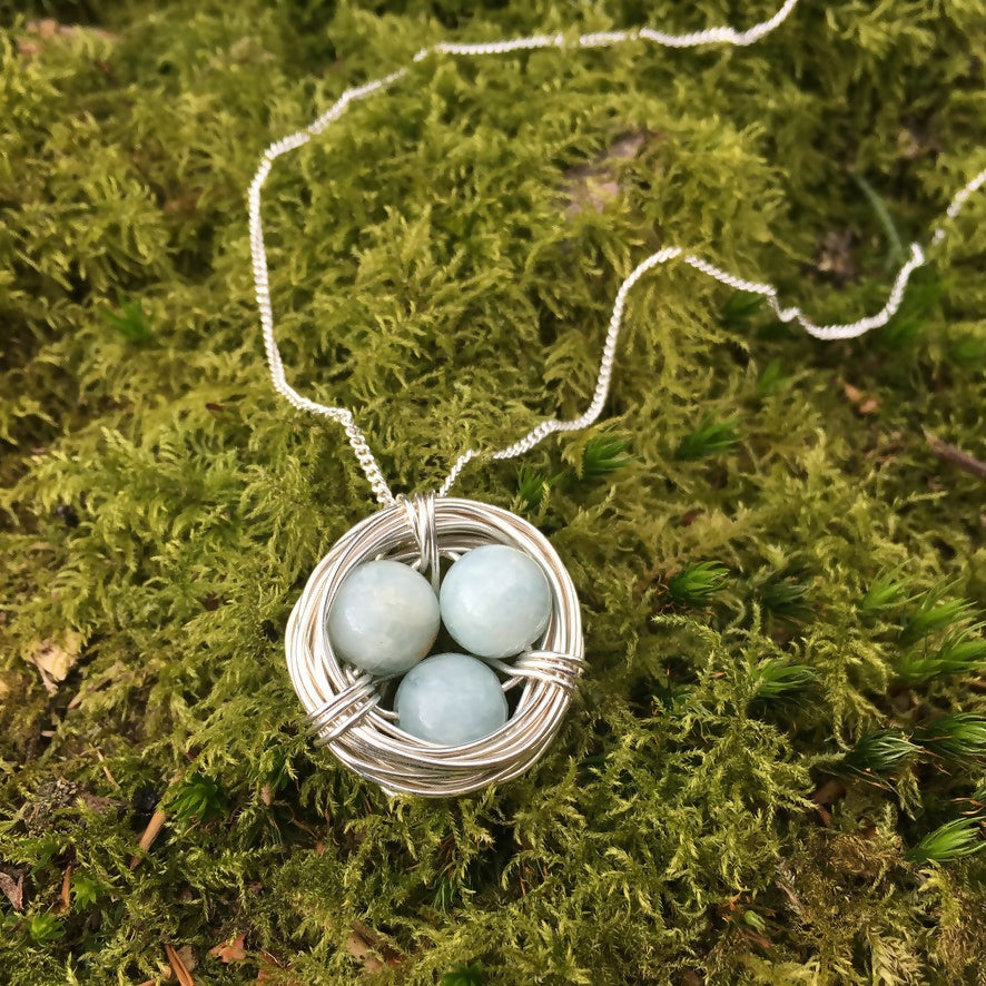 Aquamarine Nest Necklace, Sterling Silver