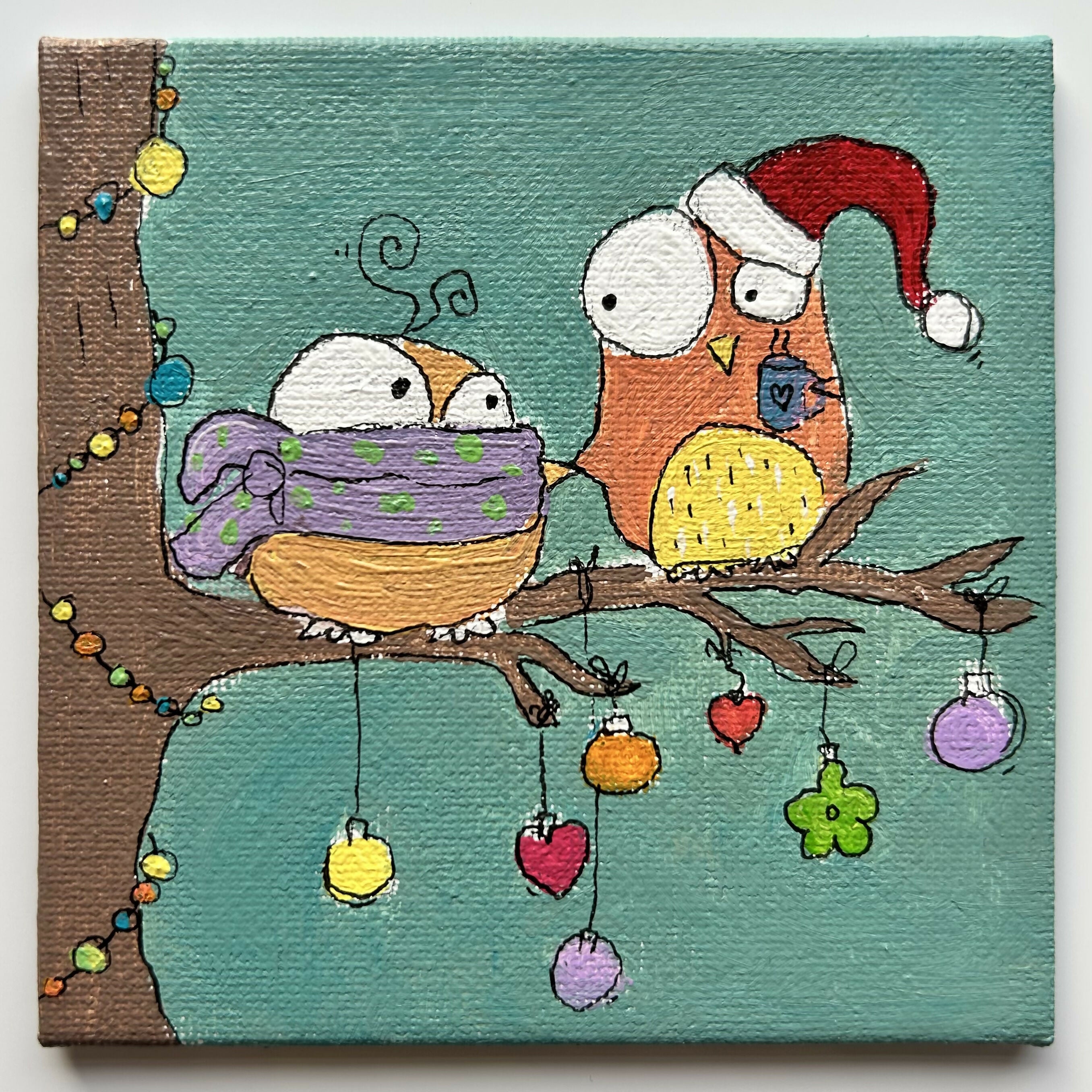 Cosy Winter Birds Original Artwork