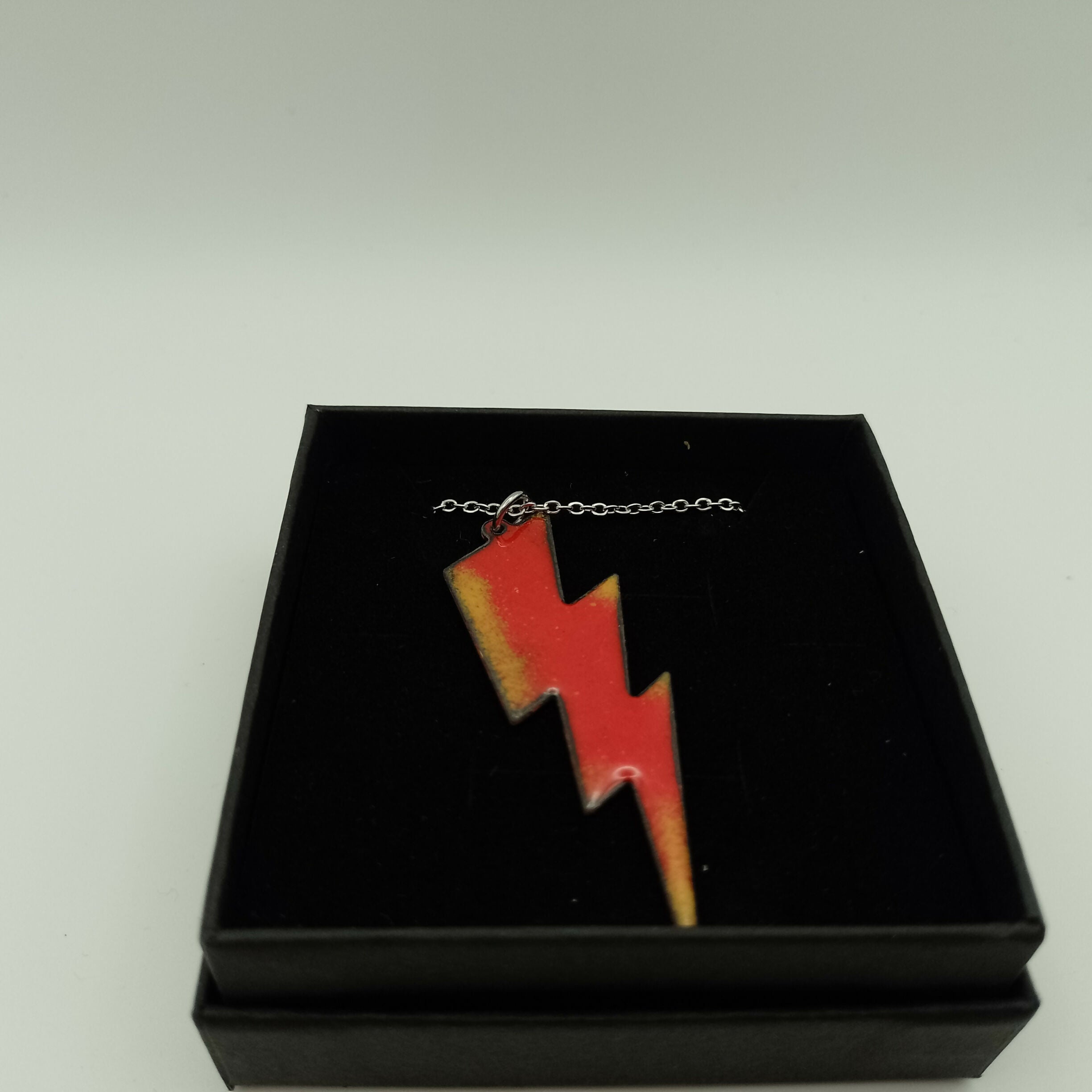Scarlet Red and Yellow Enamel Lightning Bolt Pendant