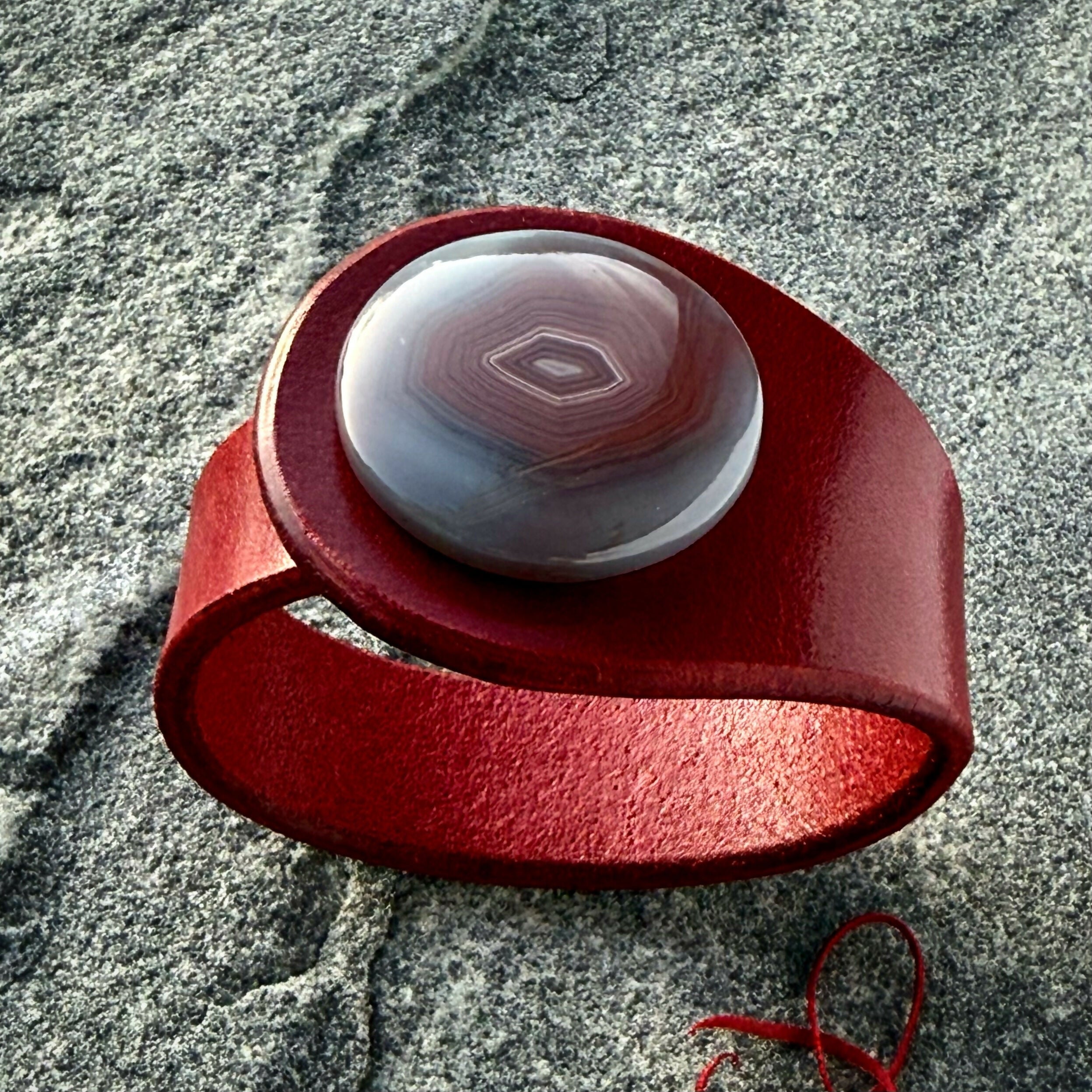 Handcrafted Natural Leather & Botswana Agate Gemstone Bracelet - Size S or M