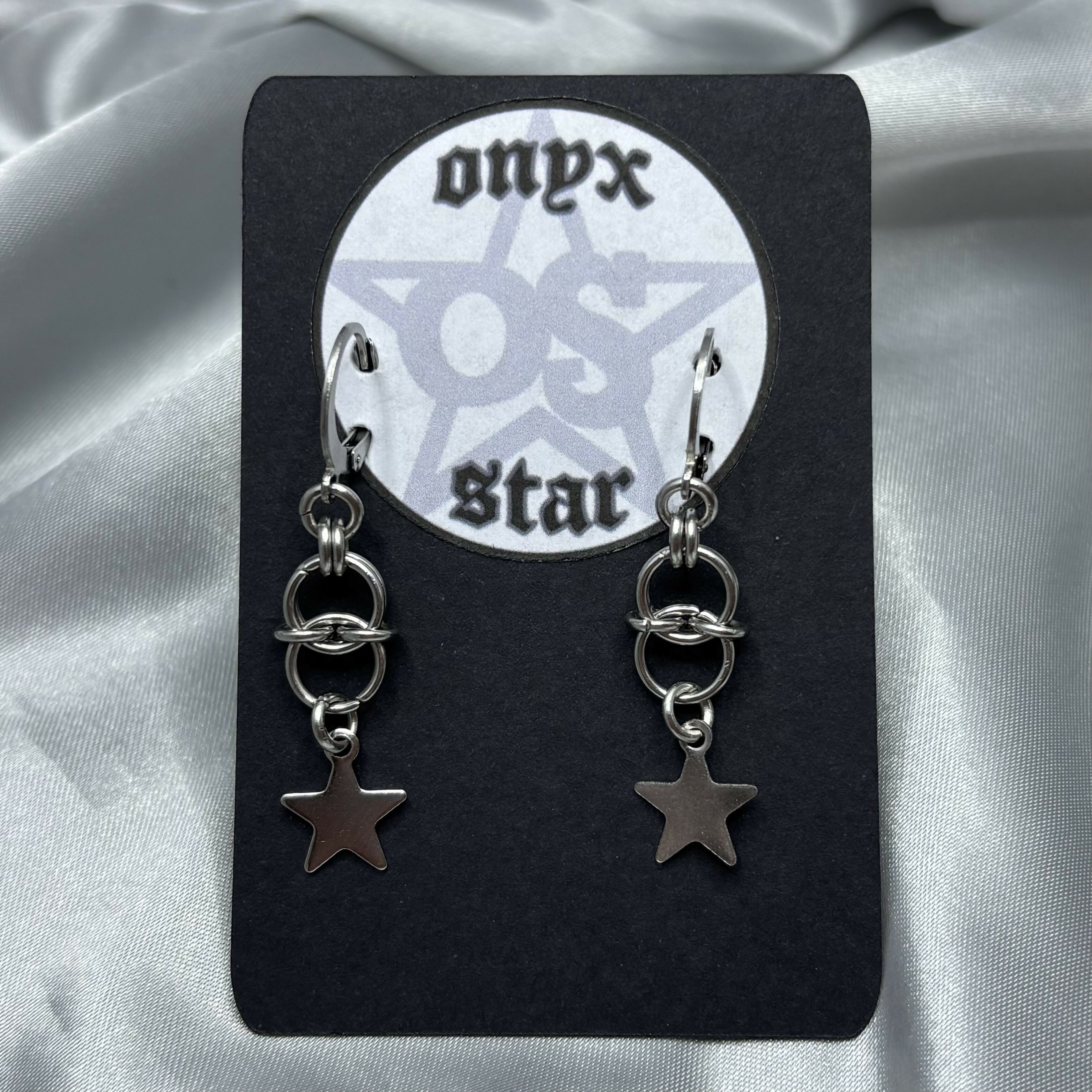 Chainmail Dangle Star Huggie Earrings