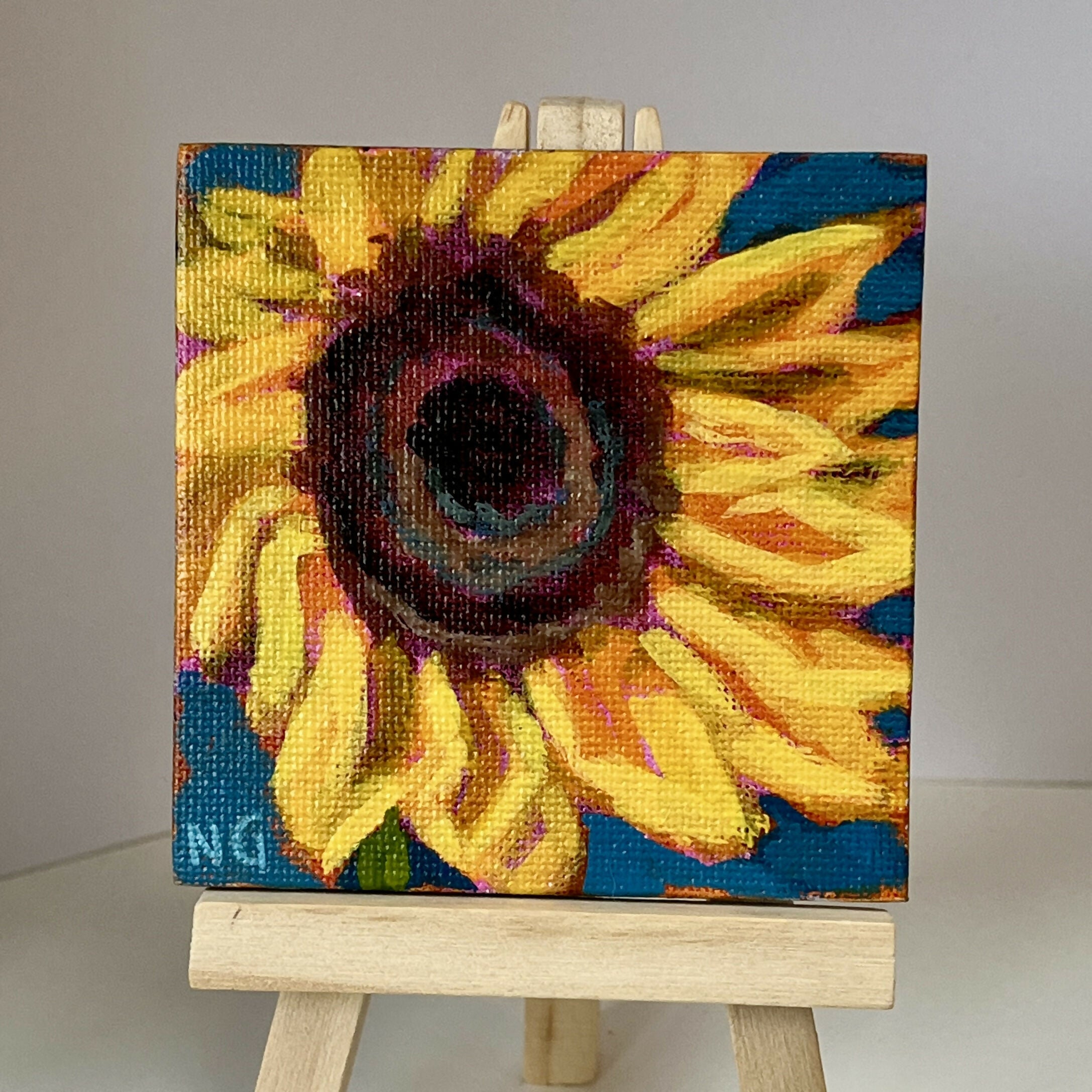 Hand Painted Sunflower Floral Mini Canvas Magnet