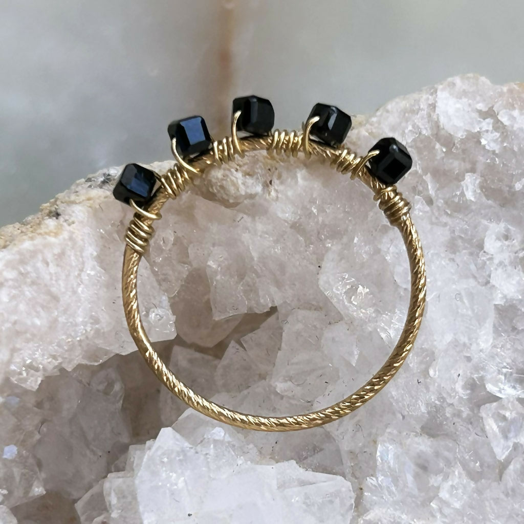 Handmade Gold Vermeil Black Spinel Sparkle Ring Size O