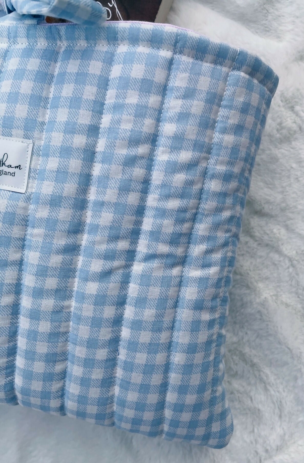 Handmade Quilted Book Sleeve Blue Gingham