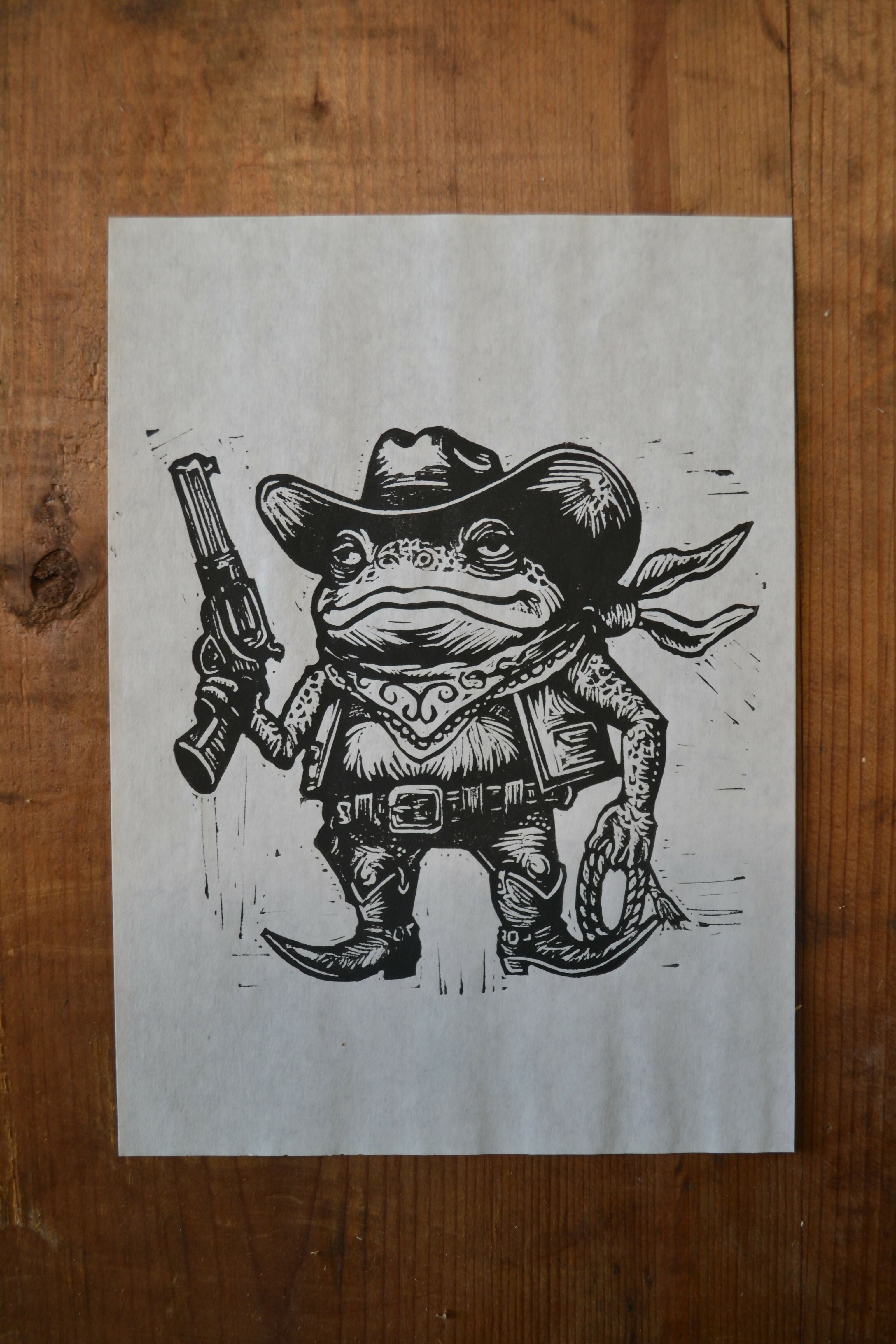 CowBoy Toad Lino Print