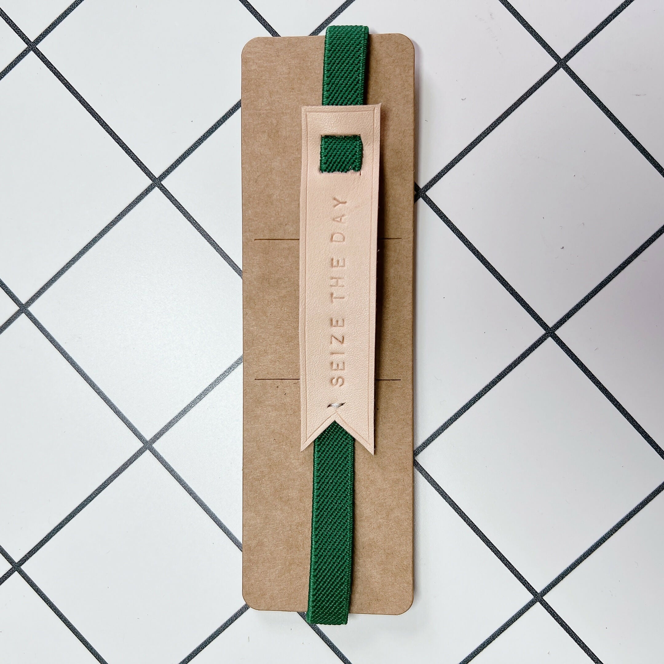 Rubber Strap Leather Elastic Bookmark - SEIZE THE DAY