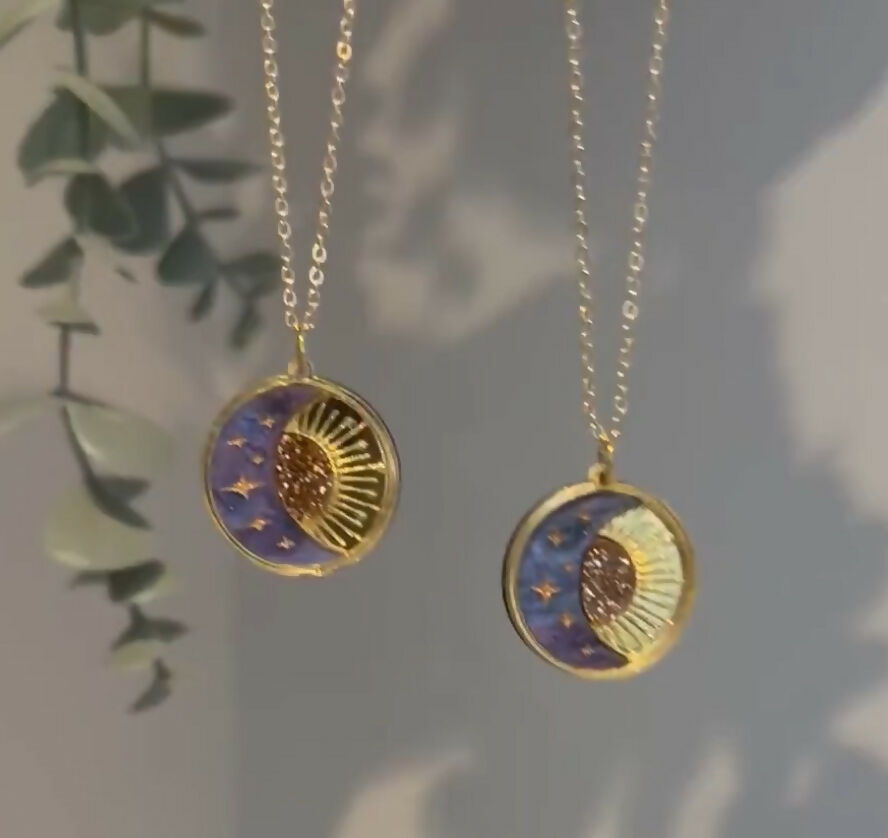 Dreamy, Celestial, Sun And Moon Pendant