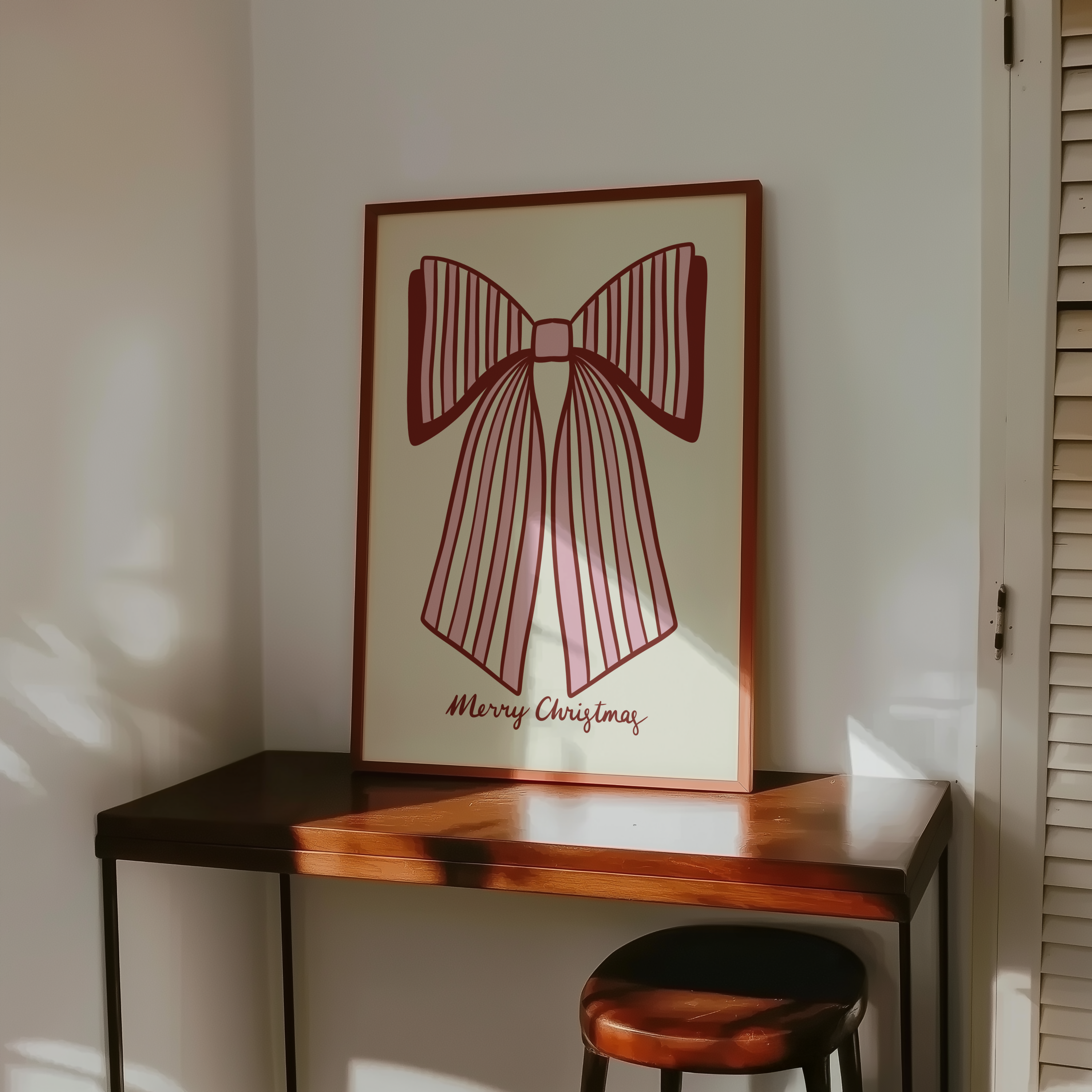 Merry Christmas Striped Bow Print
