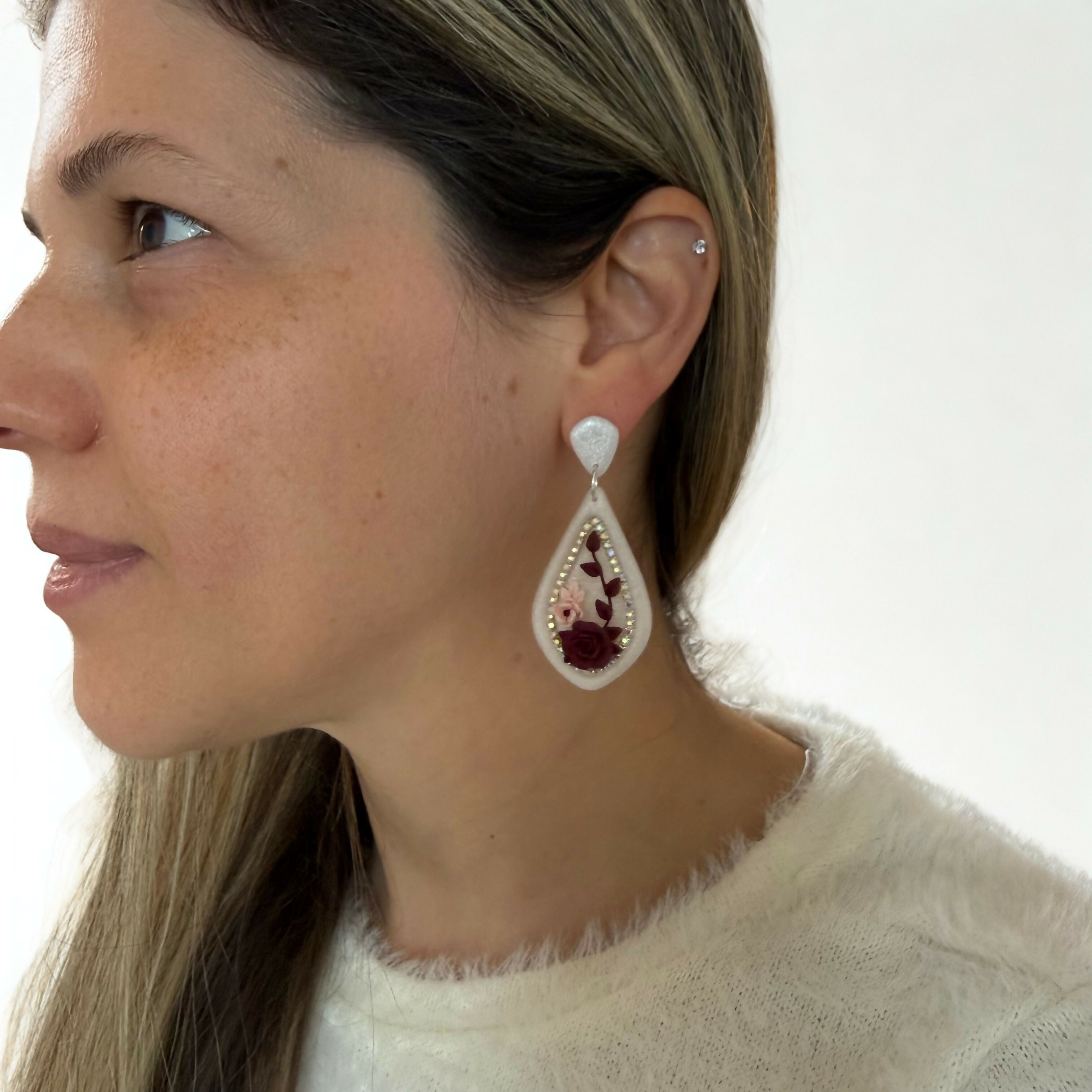 Rose and Vine Teardrop Earrings with Crystal Trim