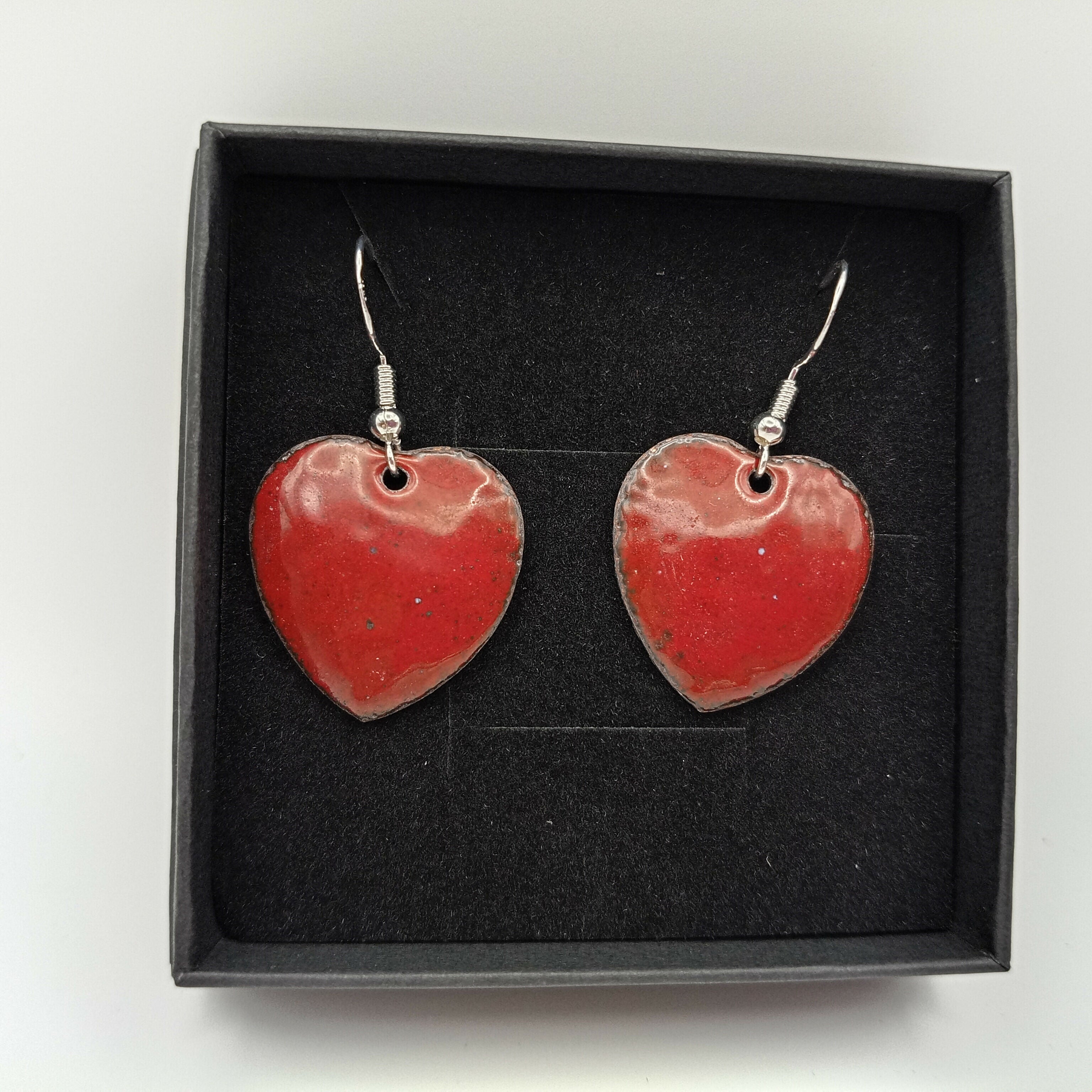 Bright Red Enamel Heart Earrings