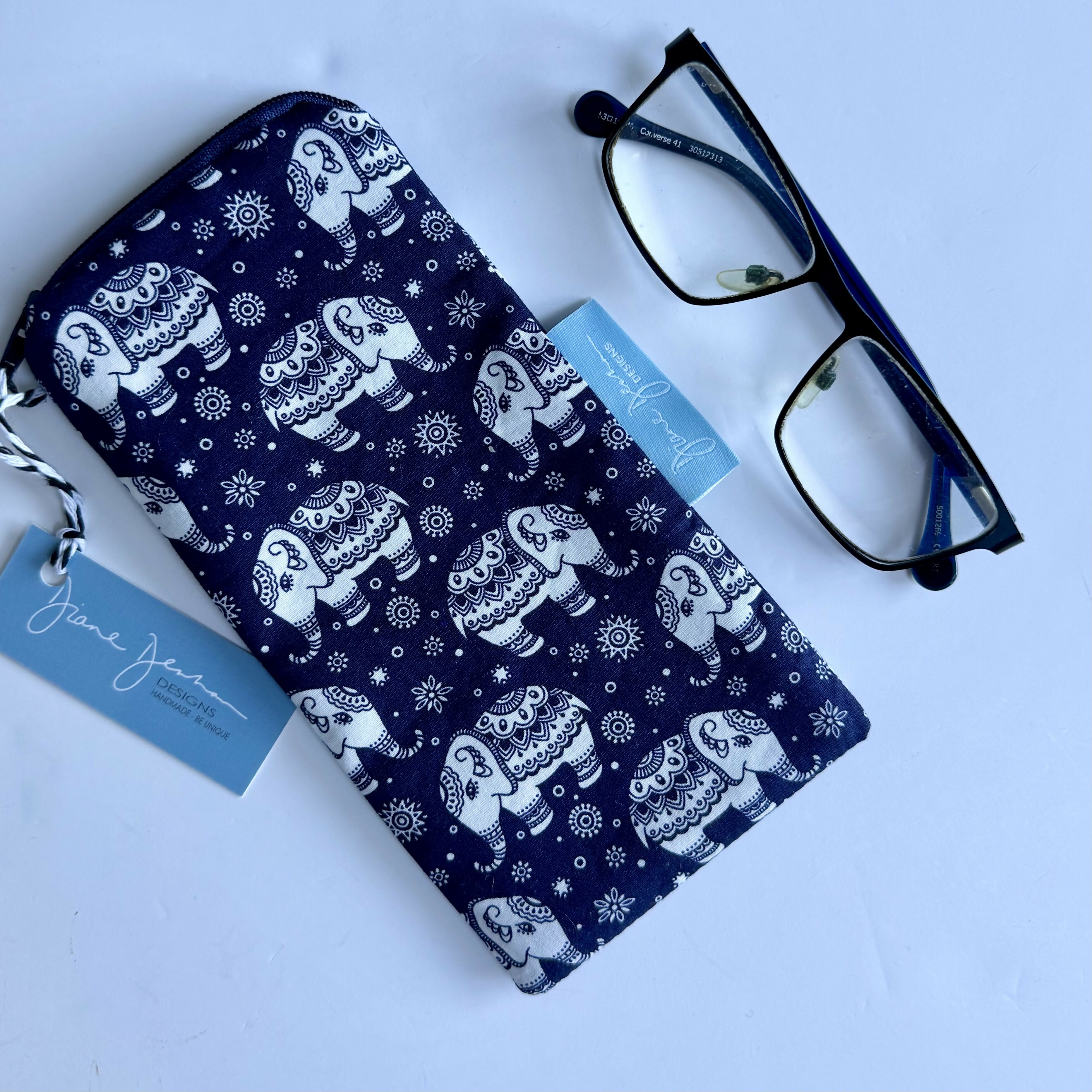 Glasses Case - Navy Elephant