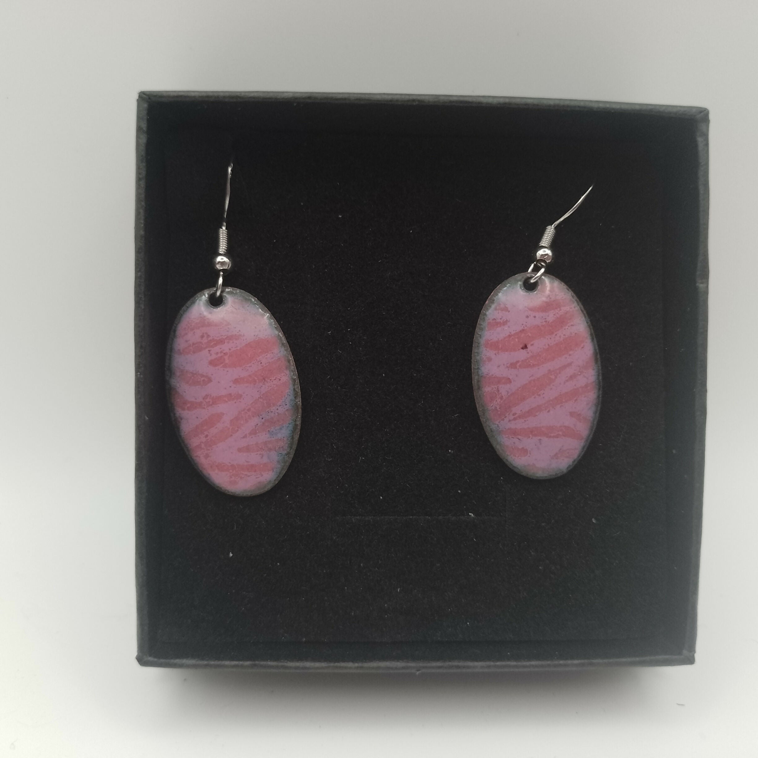 Pink and Purple Striped Enamel Oval Earrings
