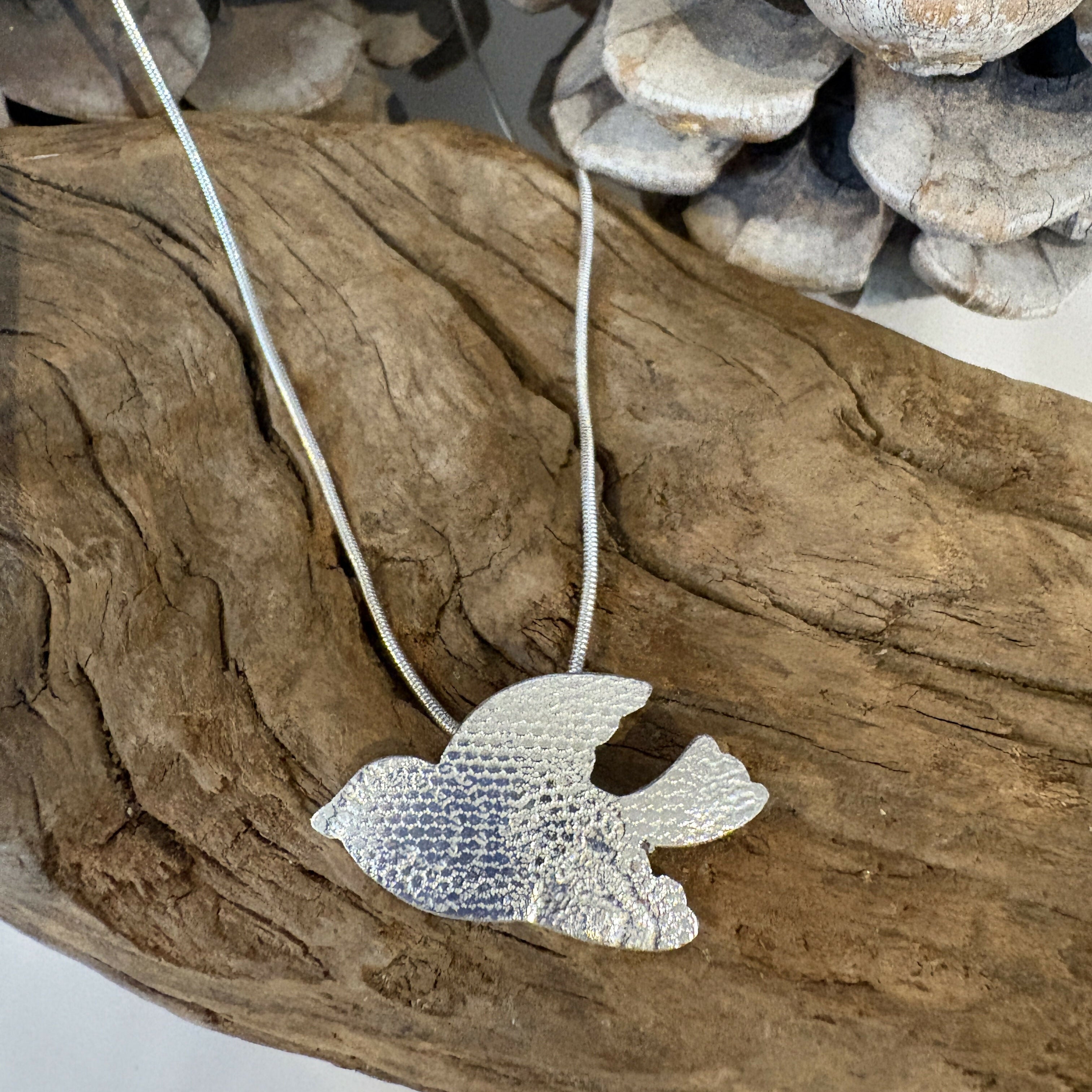 Sterling Silver Large Flying Bird Pendant Necklace