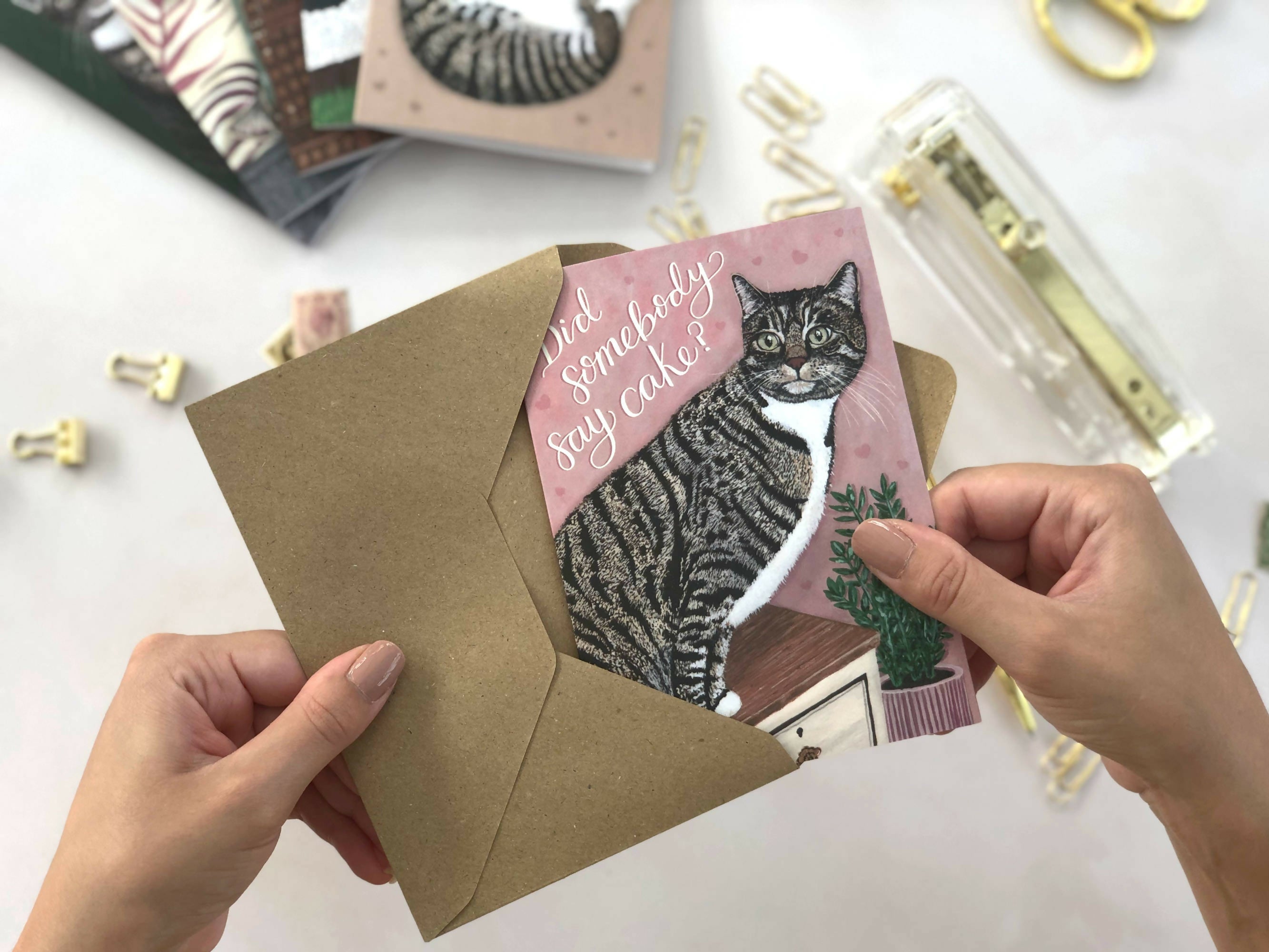 Tabby Cat Pink A6 Birthday Card