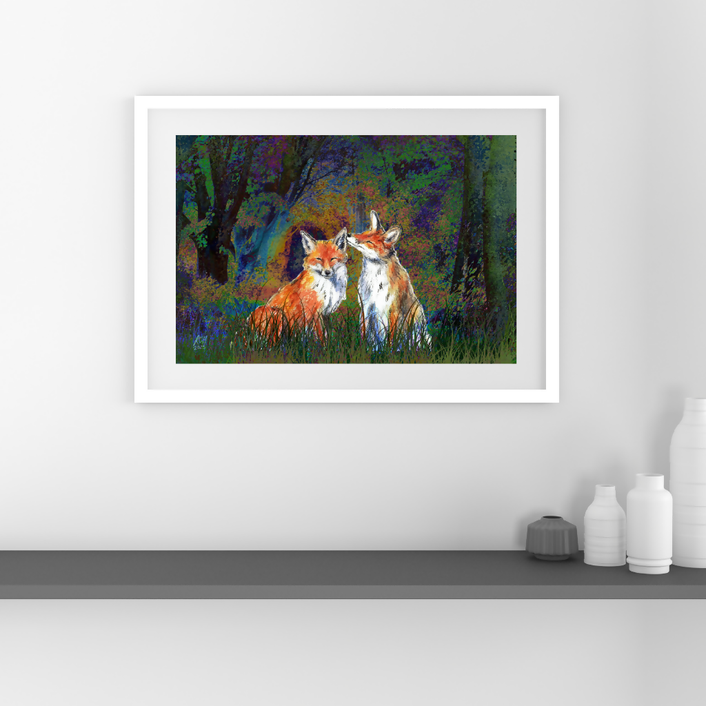 Foxes in the Forest A4 Print