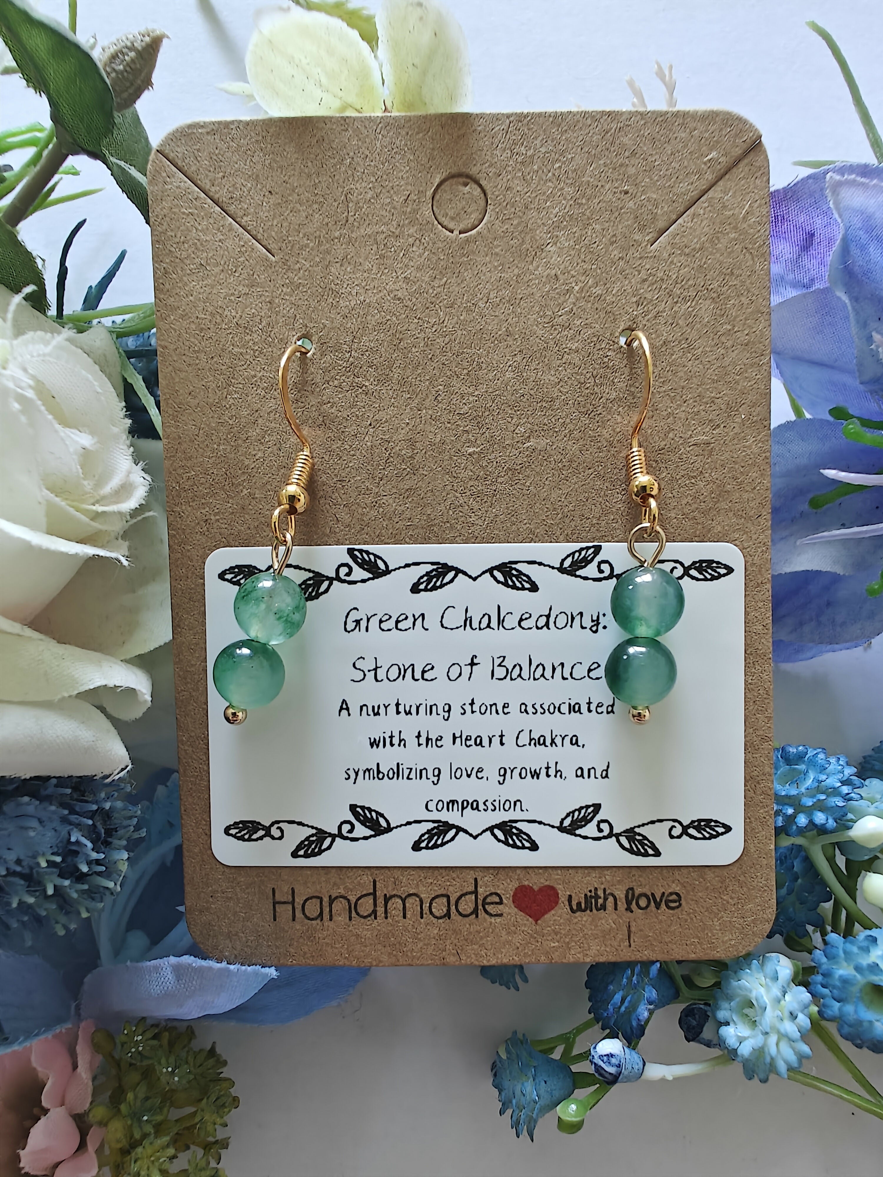 Green Chalcedony Earrings on Gold Coloured Sterling Silver Plated Hooks