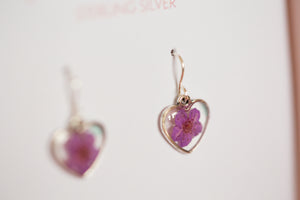 Purple Baby’s Breath Tiny Heart Earrings Sterling Silver