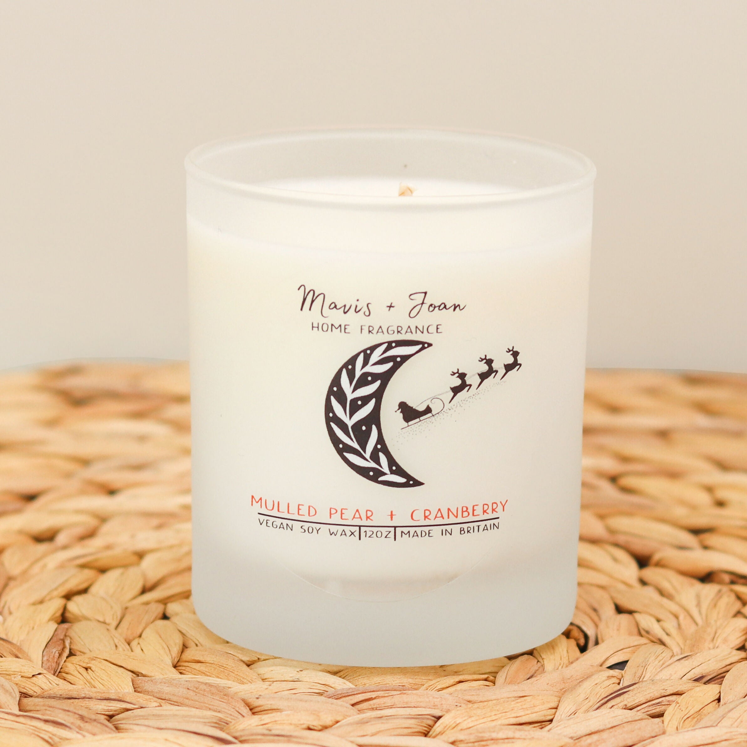 Mulled Pear + Cranberry Soy Wax Candle In A Frosted Glass Jar