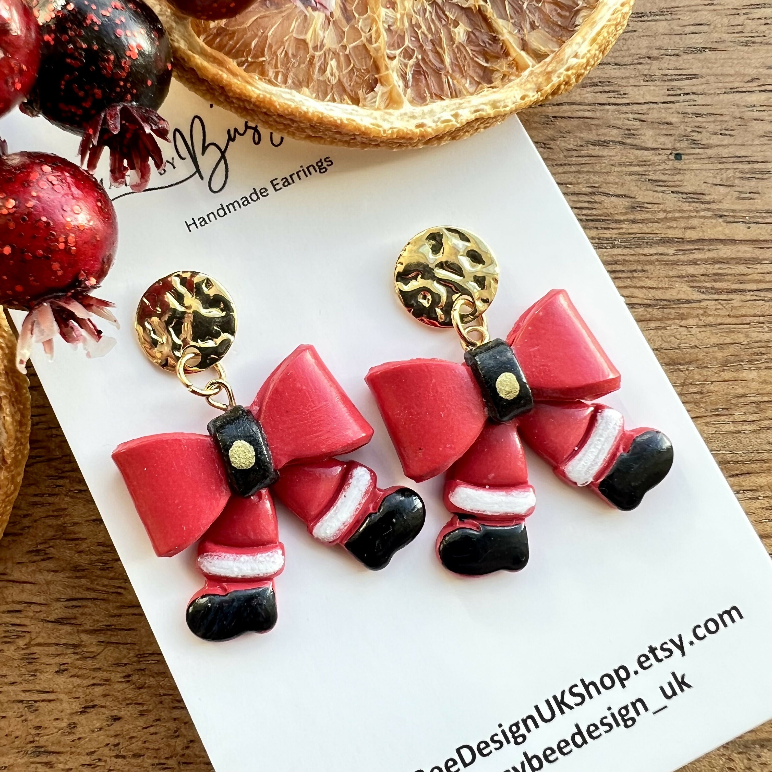 Polymer Clay Christmas Earrings / Handmade Festive Dangles / Xmas Jewellery
