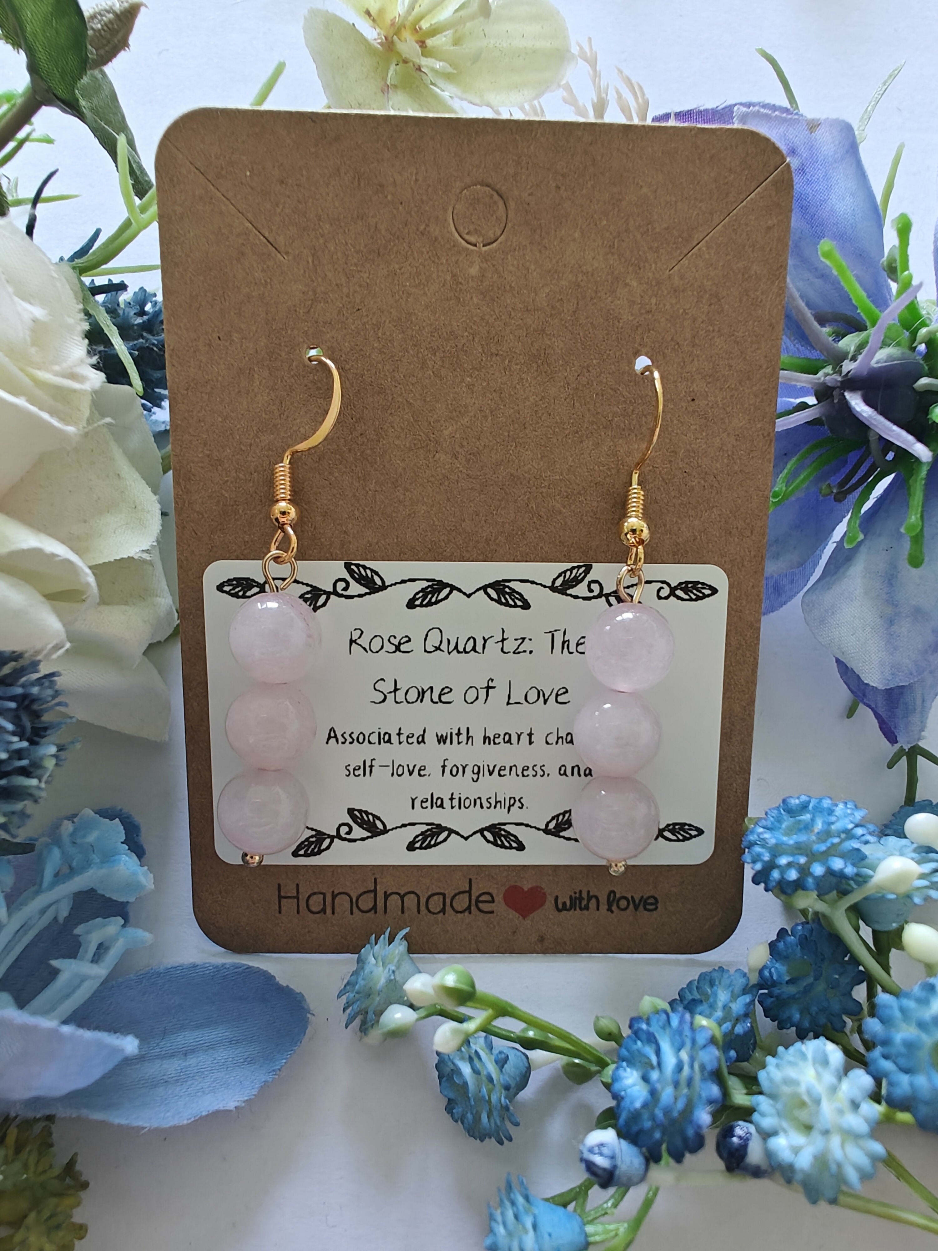 Rose Quartz Earrings on Gold Coloured Sterling Silver Plated Hooks