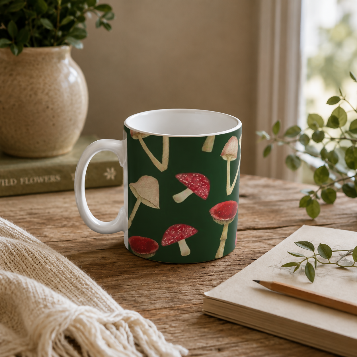Ceramic Mug | heart tree, cottage, mushrooms art-led designs