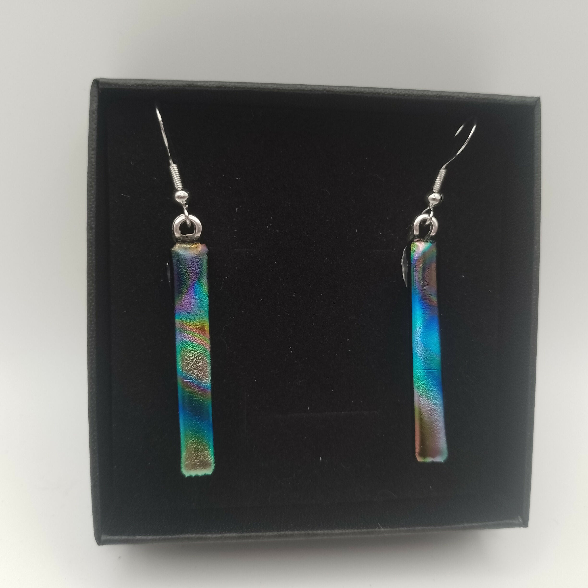 Purple, Blue and Green Dichroic Earrings
