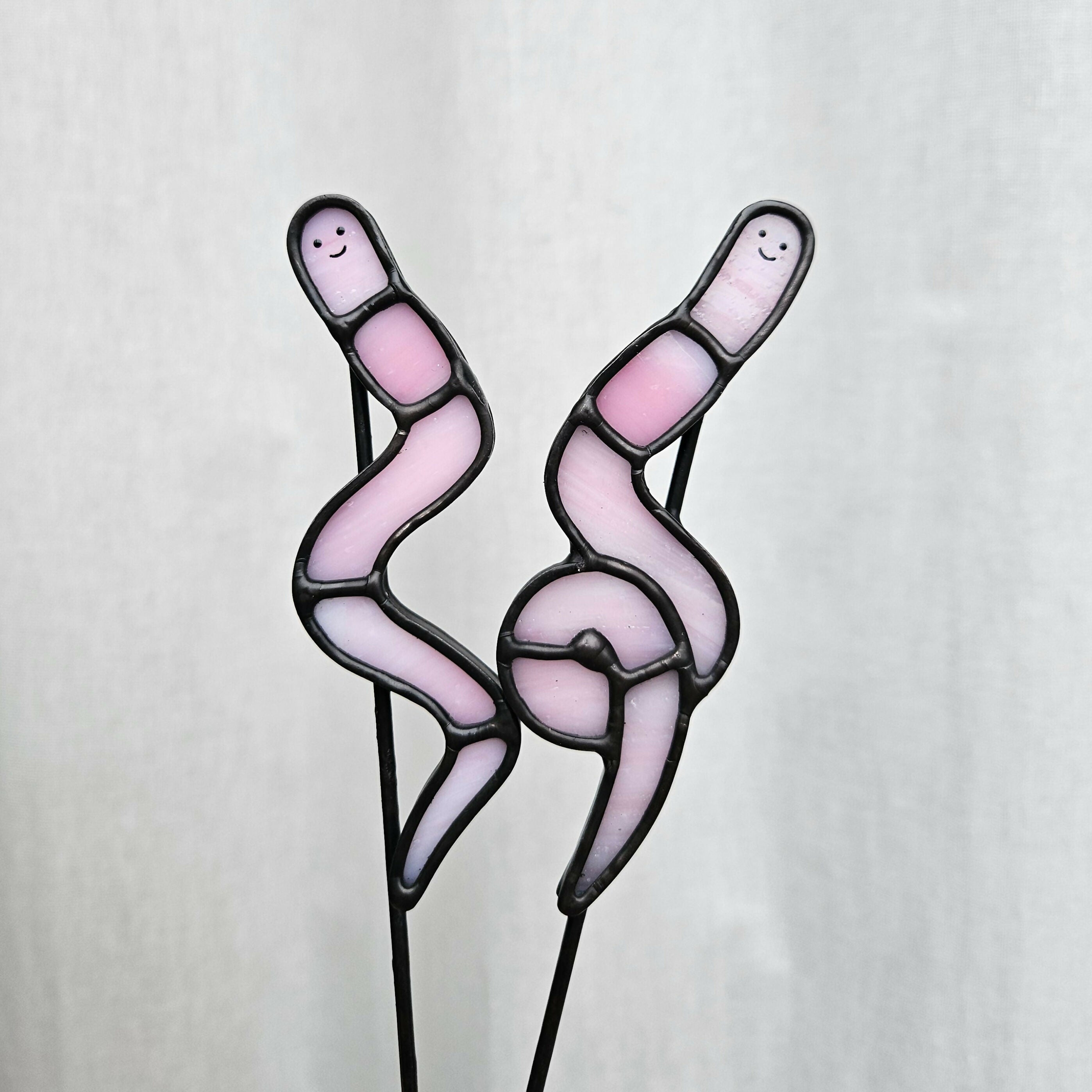 Pink Worm Stained Glass Plantstake