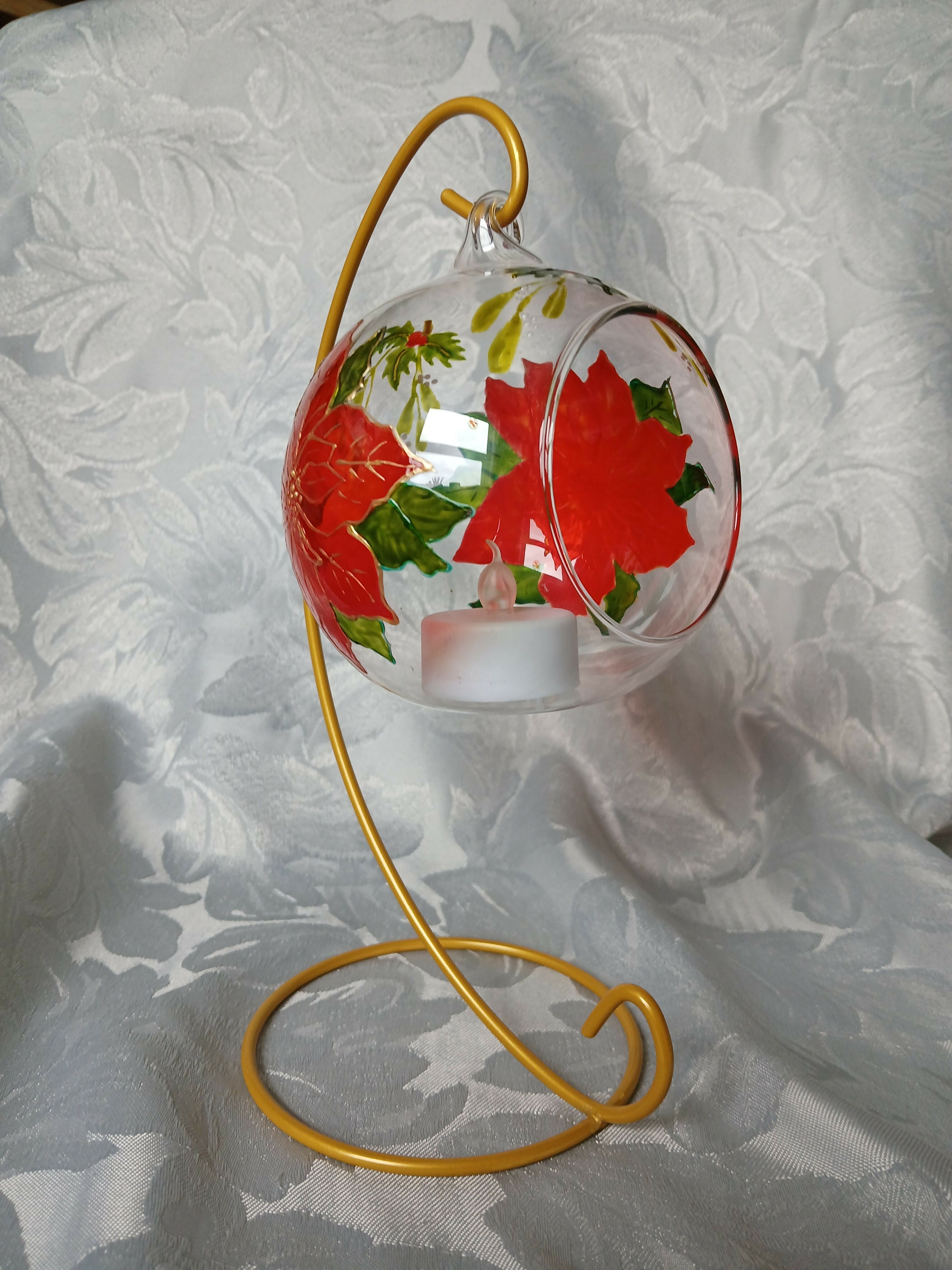 Hand Painted Glass Candle Holder - Pansies